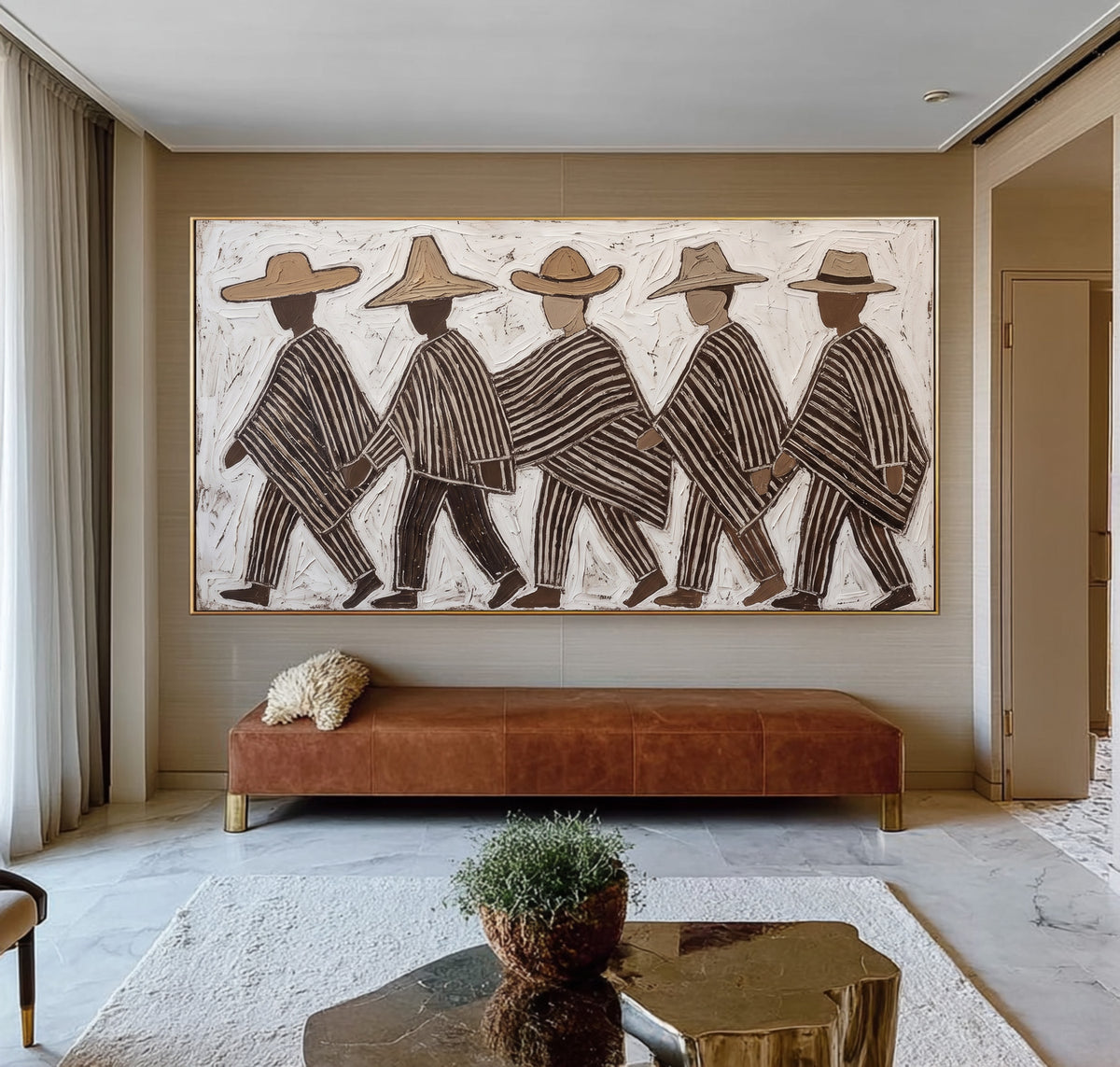 Southwestern Folk Art Painting, Textured Western Wall Art, Hand Painted Figurative Artwork