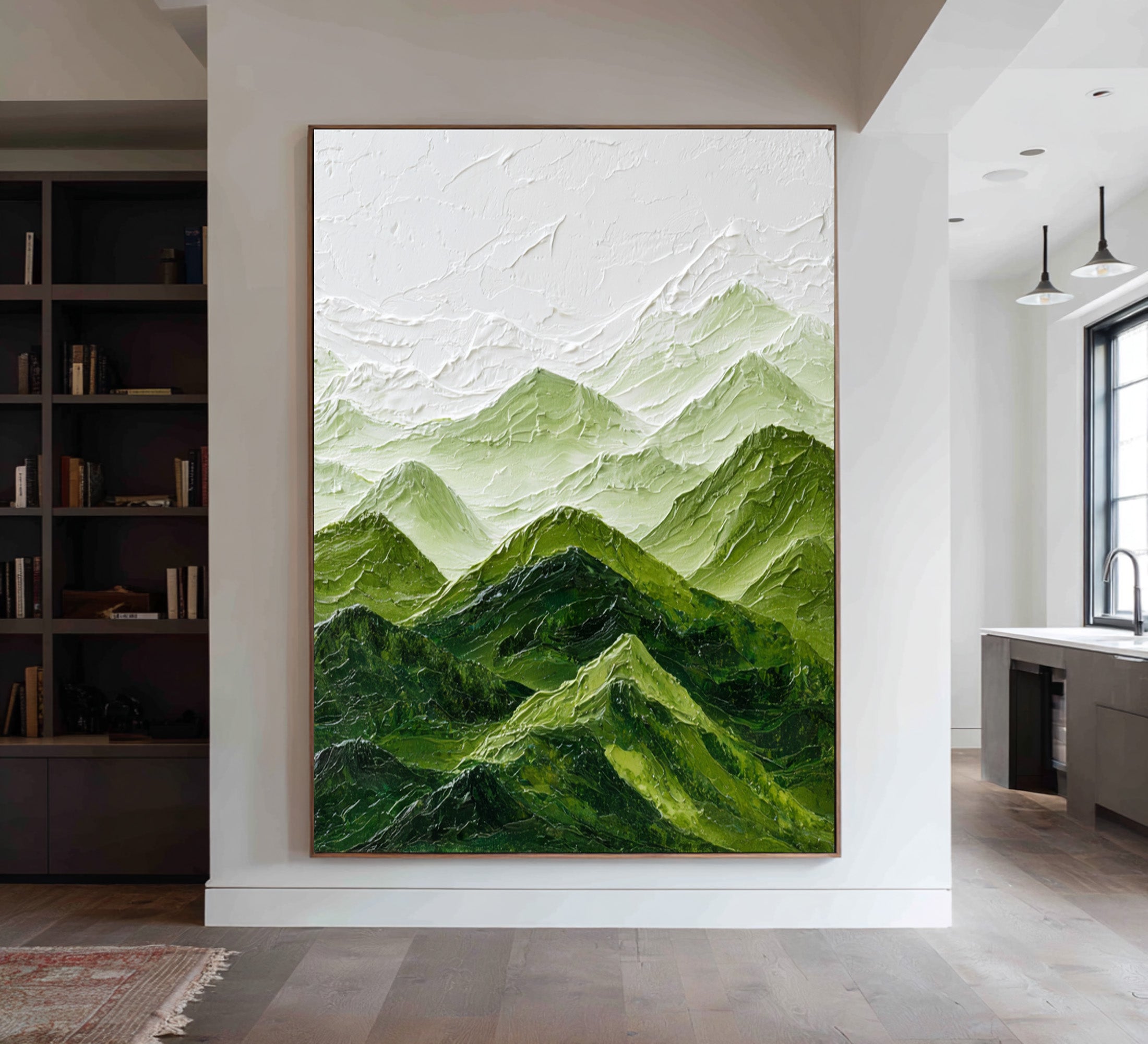 Large Mountain Landscape Abstract Oil Painting, Calming Green Wall Art for Modern Home Decor #WAC 006