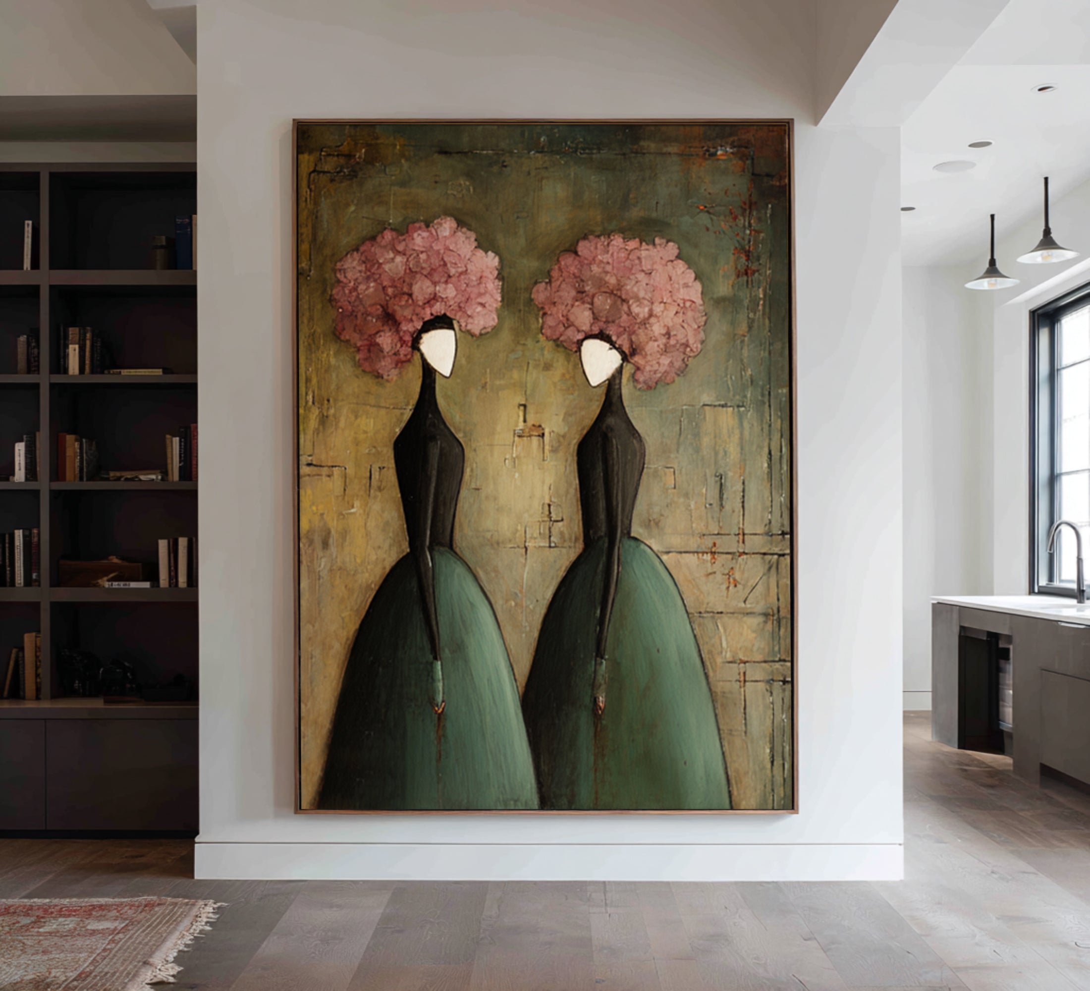 Large Elegant Figurative Wall Art Vintage Floral Portrait Painting