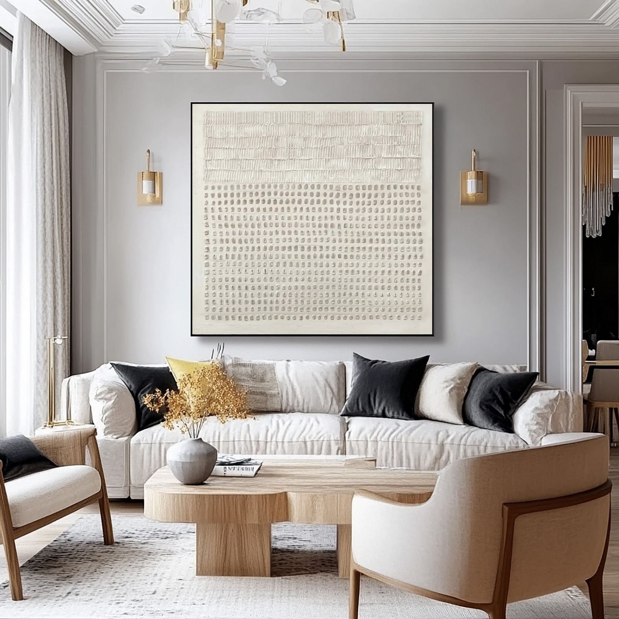 Neutral White Abstract Wall Decor Modern Home Accent #WG 026