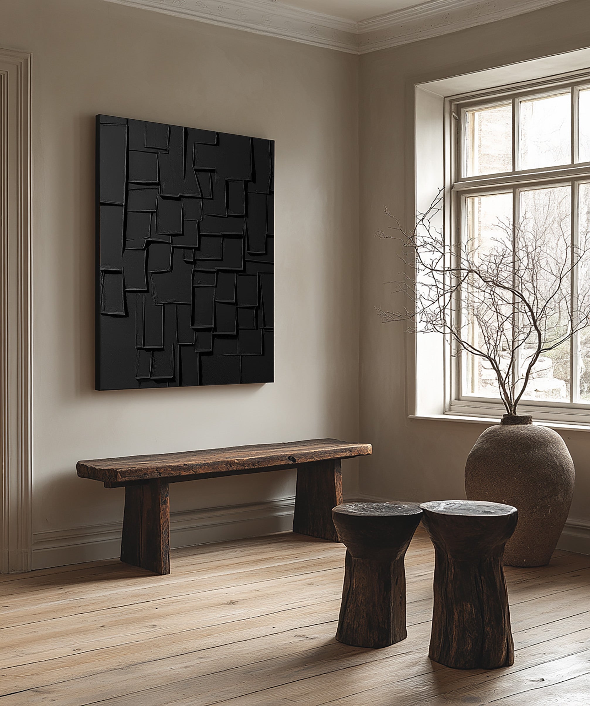 Black Canvas Art - Minimal Large Painting for Stylish Spaces #BBA 102