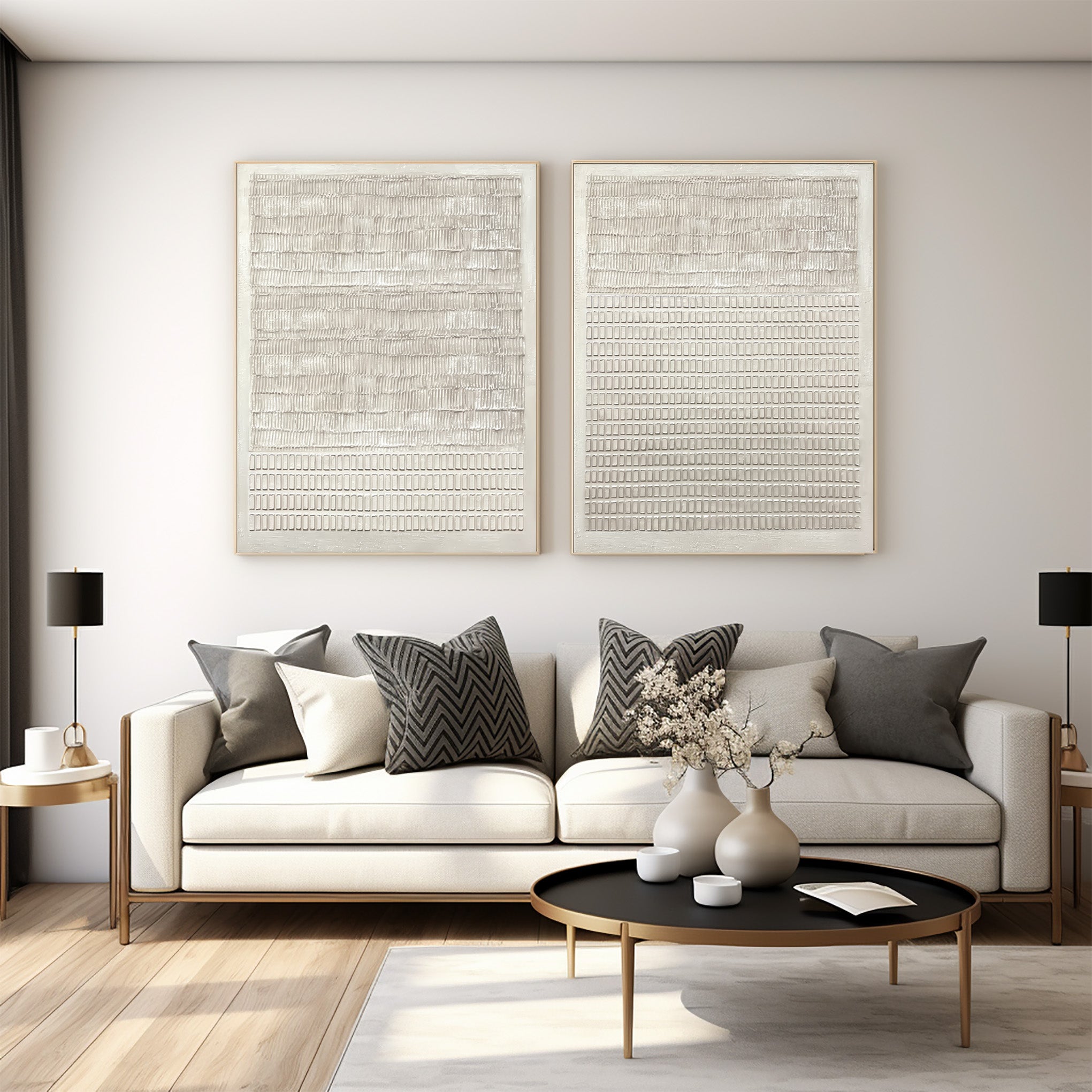 Contemporary Neutral Wall Art Set Two Piece Decor #WG 034