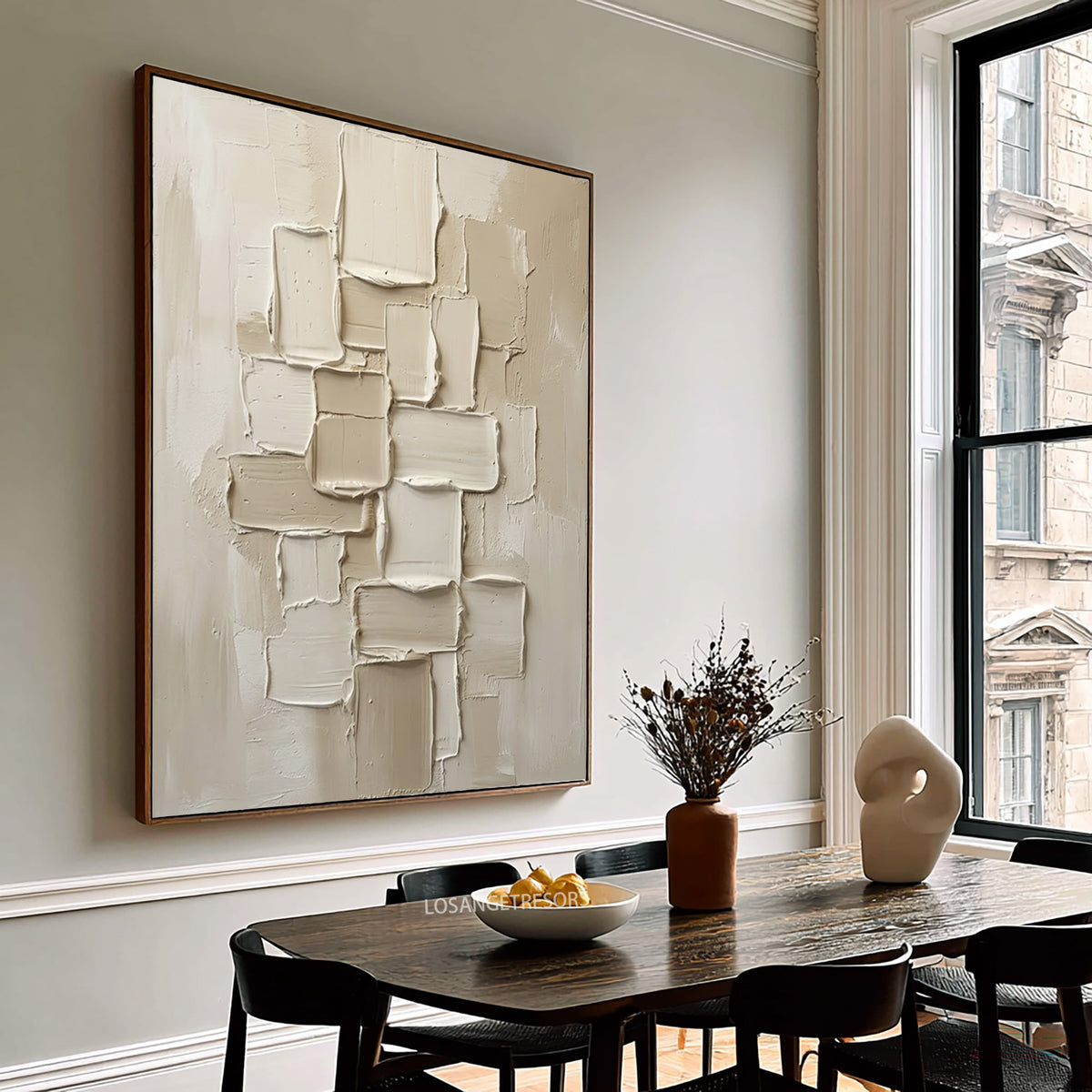Large Organic Modern Sculptural Wall Art Ivory Cream Geometric Textured Abstract Painting Neutral Home Decor