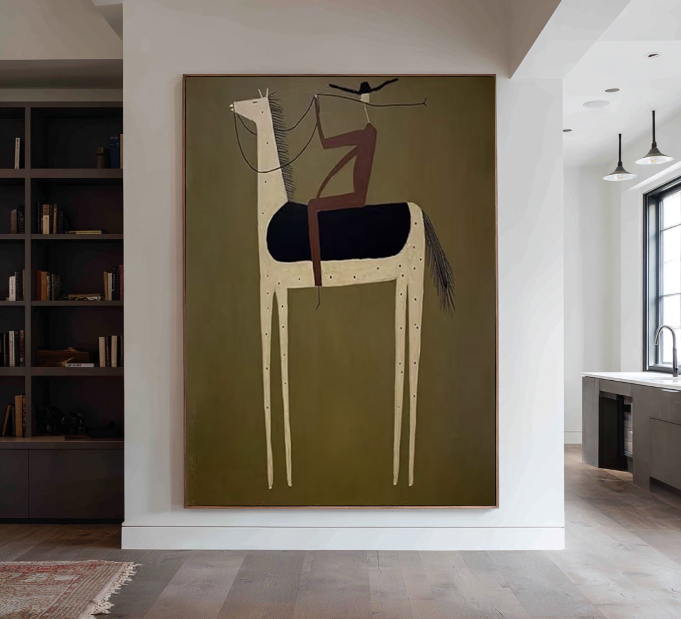 Large Vintage Horse Painting Mid Century Modern Figurative Wall Art