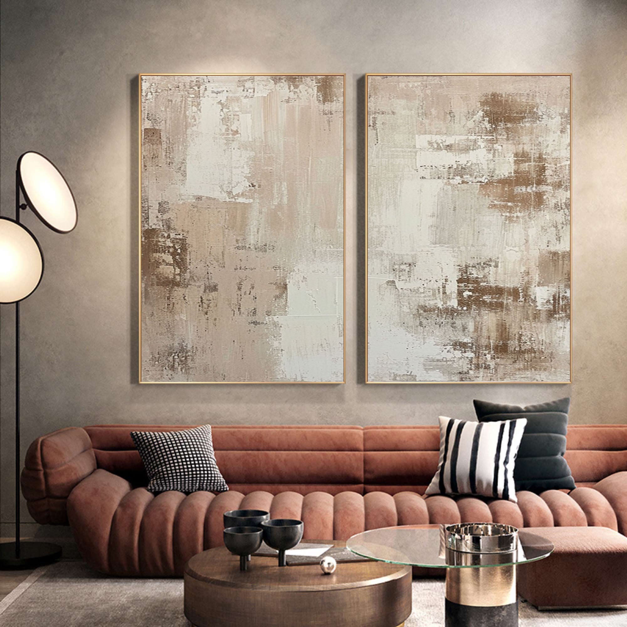 Beige & Brown Minimalist Painting Set Of 2 #BBS 006