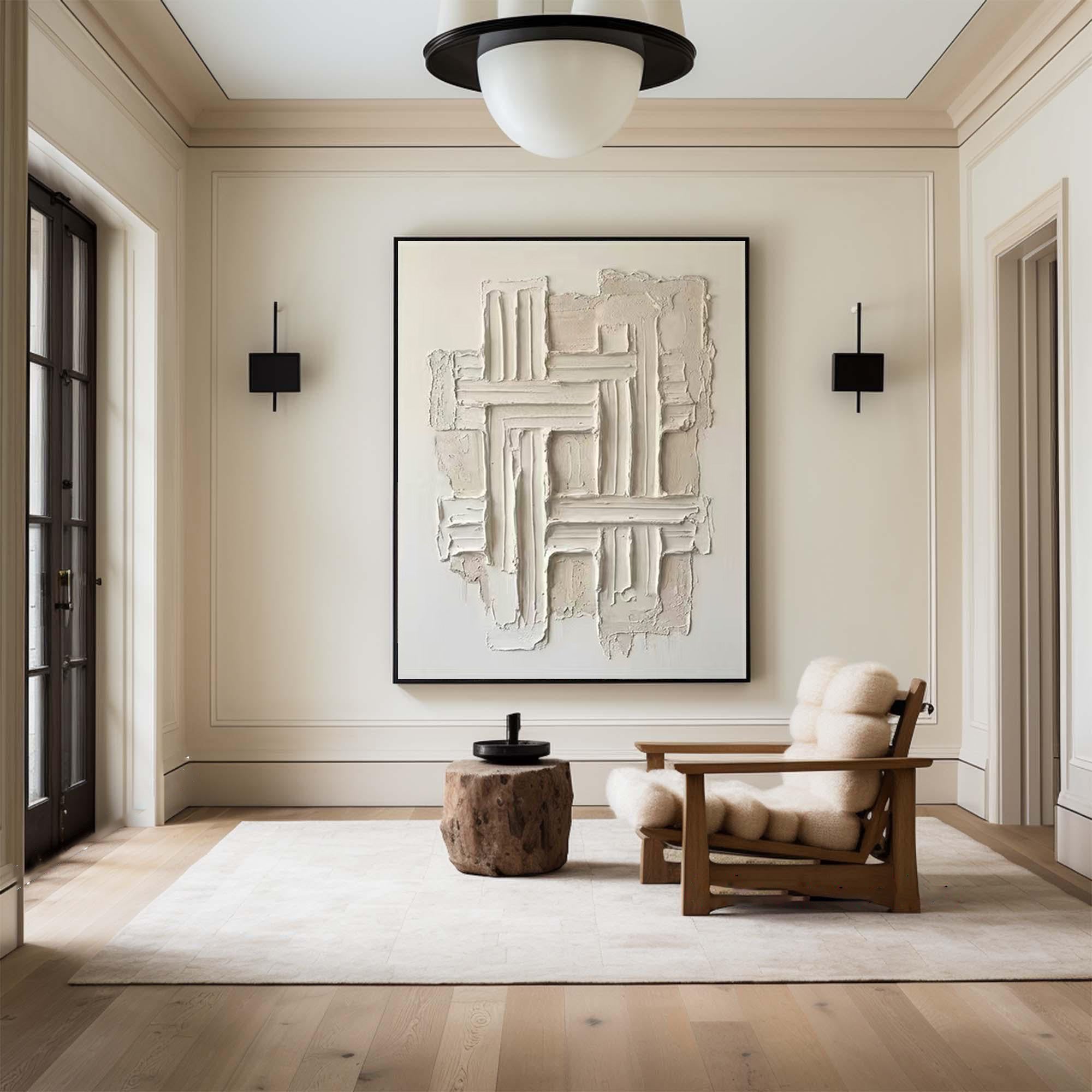 Large Linear Texture Oil Painting – Modern Neutral Abstract Wall Art