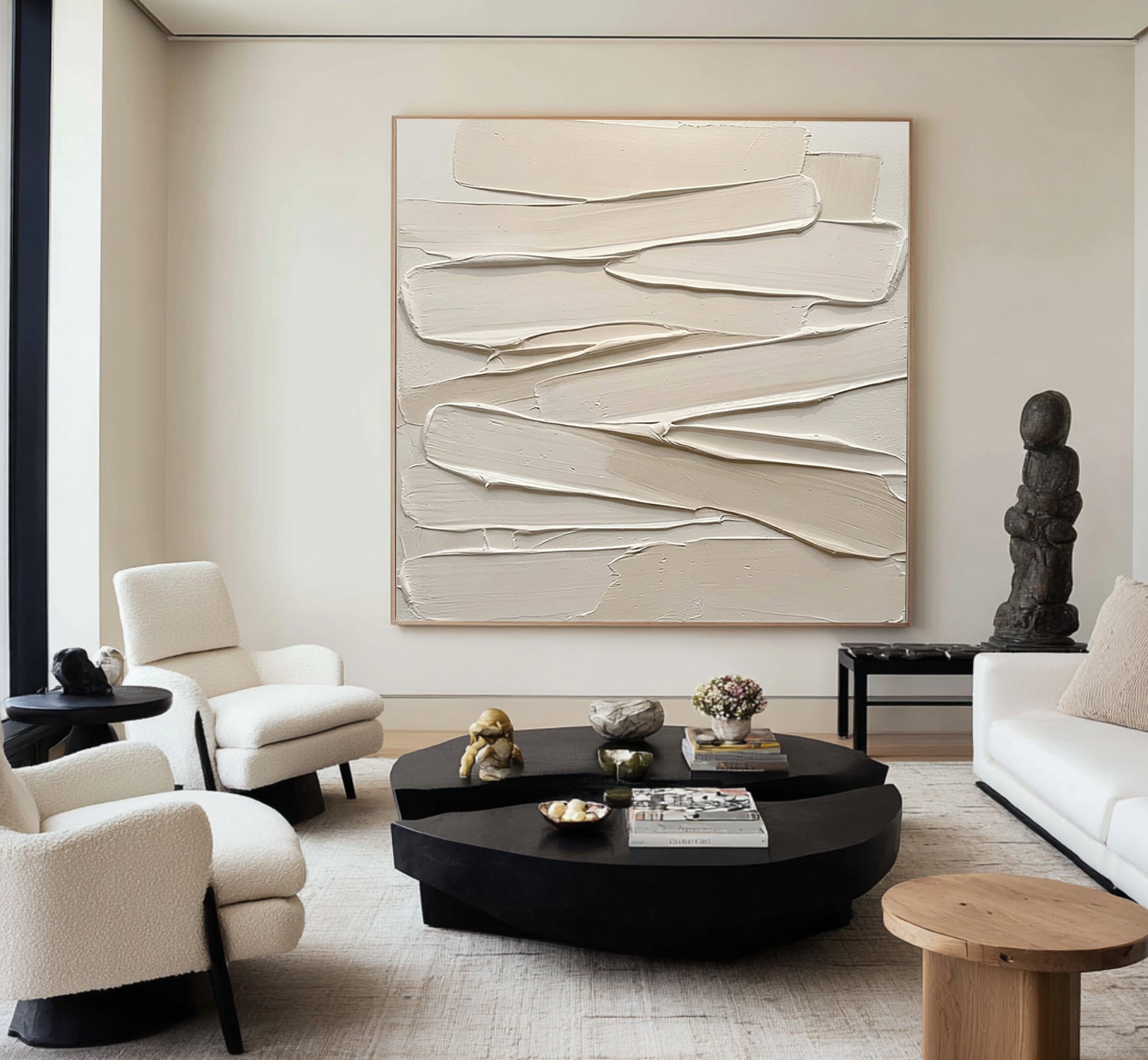 Large Textured Neutral Wall Art Hand Painted Sculptural Canvas