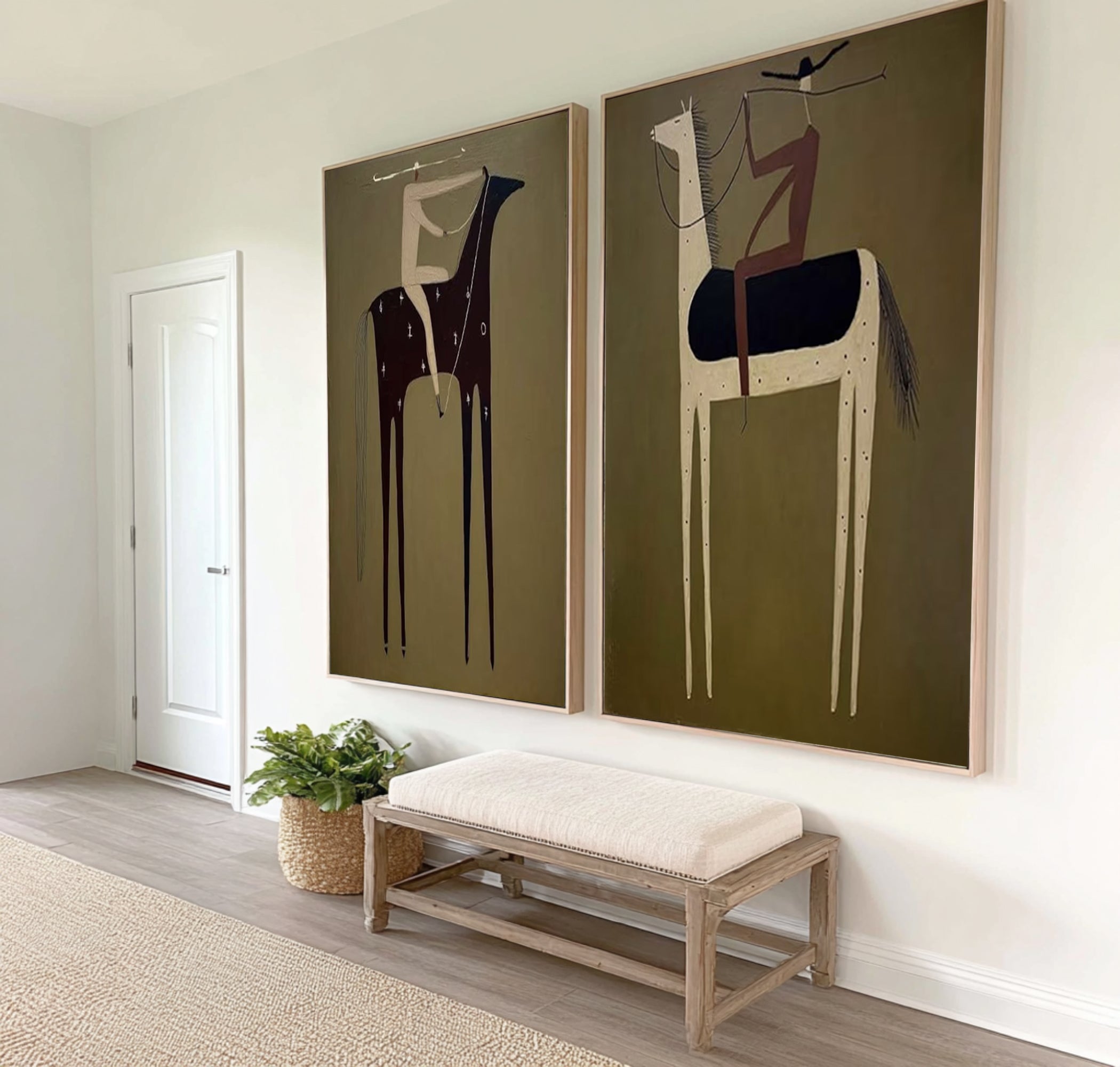 Large Modern Equestrian Wall Art Minimalist Horse and Rider Diptych