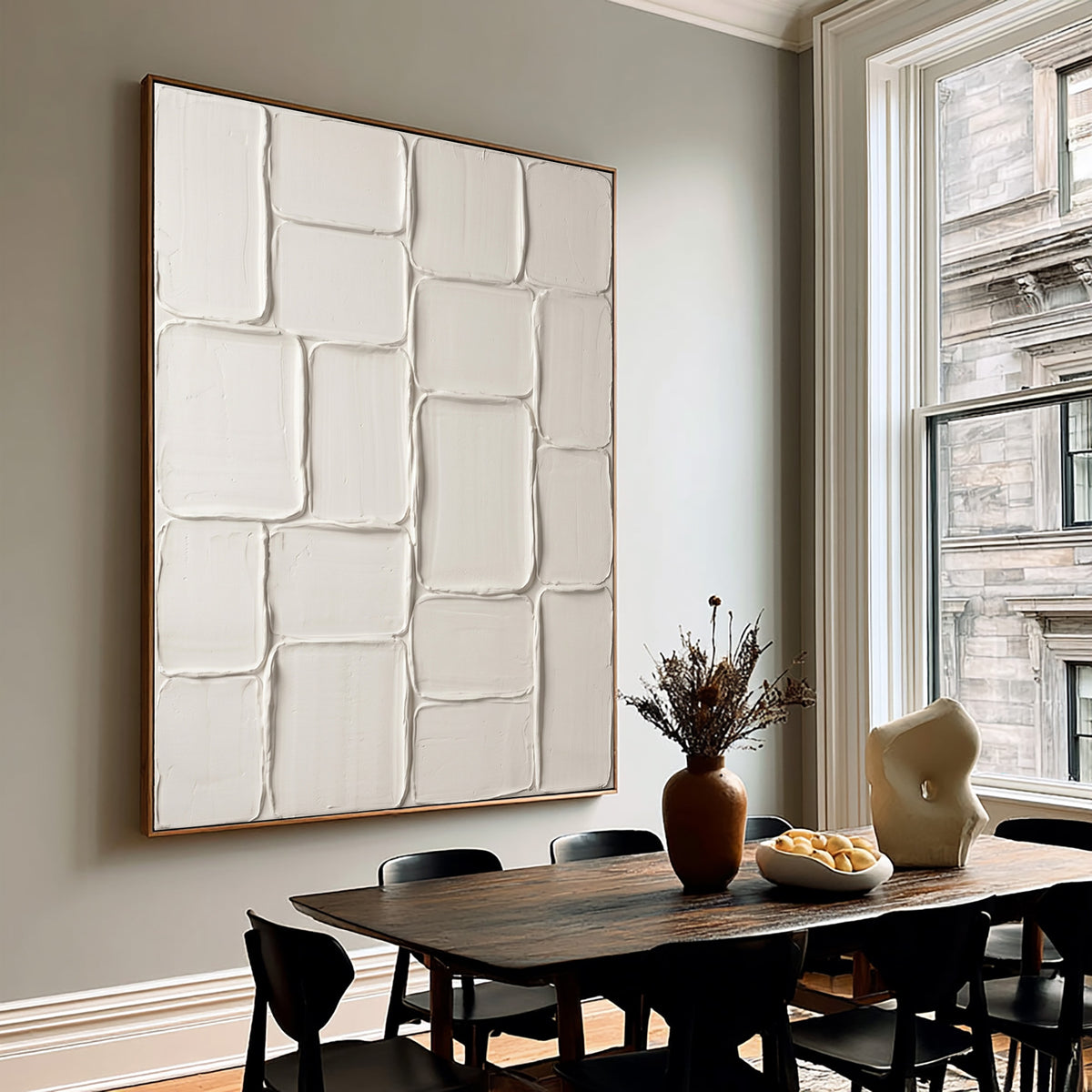 Rhythm Of Quietly Placed Forms Large White Textured Abstract Wall Art Modular Sculptural Relief