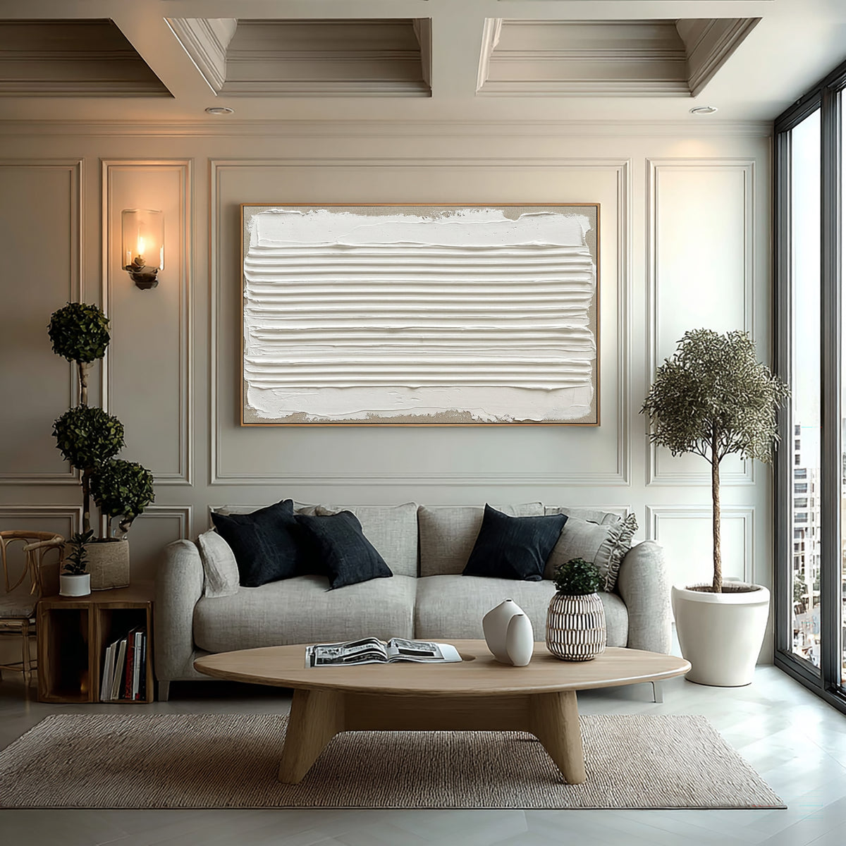 Lines That Drift Into Stillness Large White Textured Wall Art Minimalist Abstract Relief Artwork
