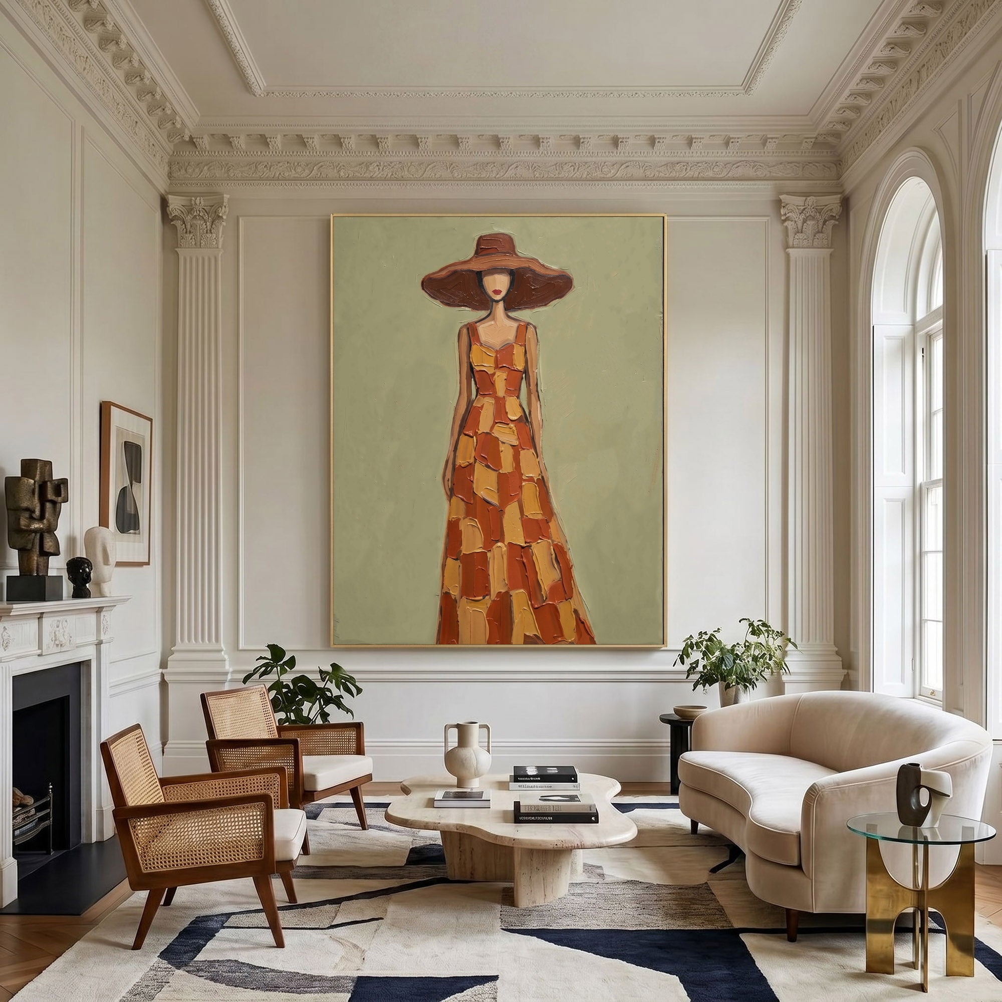 Large Modern Woman Portrait Wall Art Abstract Oil Painting Cowgirl Cowboy Vintage Americana Art Western Fashion Figure Contemporary Interior Decor