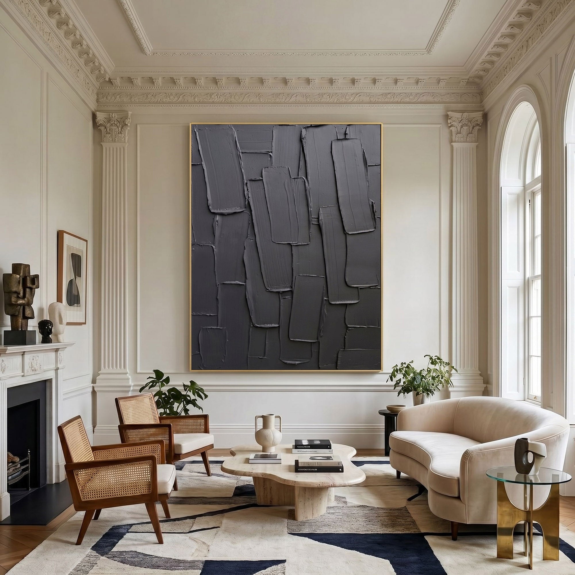 Dark Gray Textured Wall Art Abstract Plaster Relief Painting Modern 3D Impasto Minimalist Luxury Decor