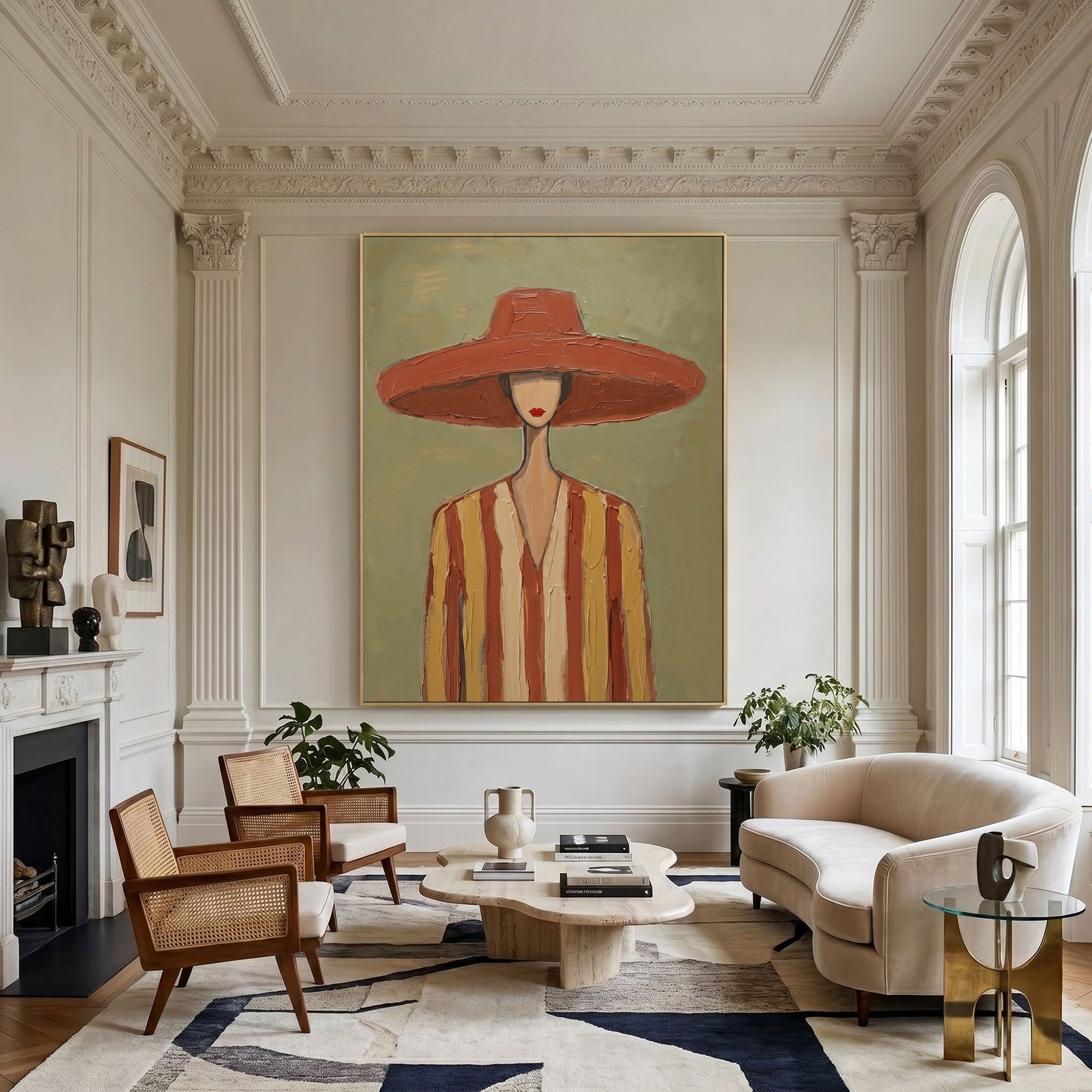 Large Modern Woman Portrait Wall Art Abstract Oil Painting Minimalist Fashion Figure Contemporary Interior Decor