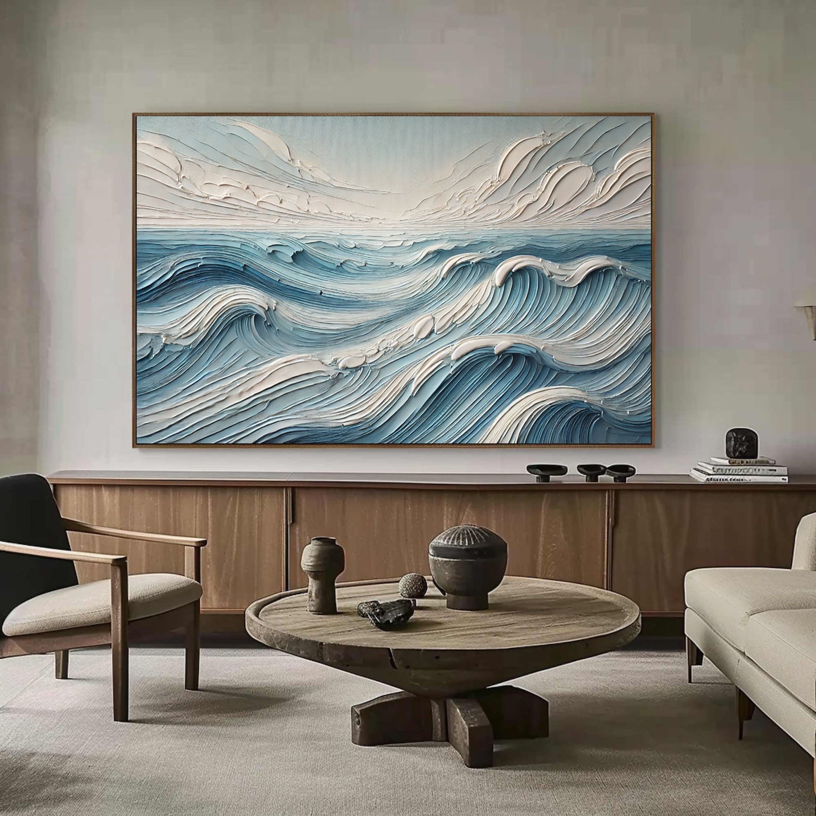 Textured Blue Ocean Waves Wall Art Perfect Coastal Decor for Modern Interiors #OP 053