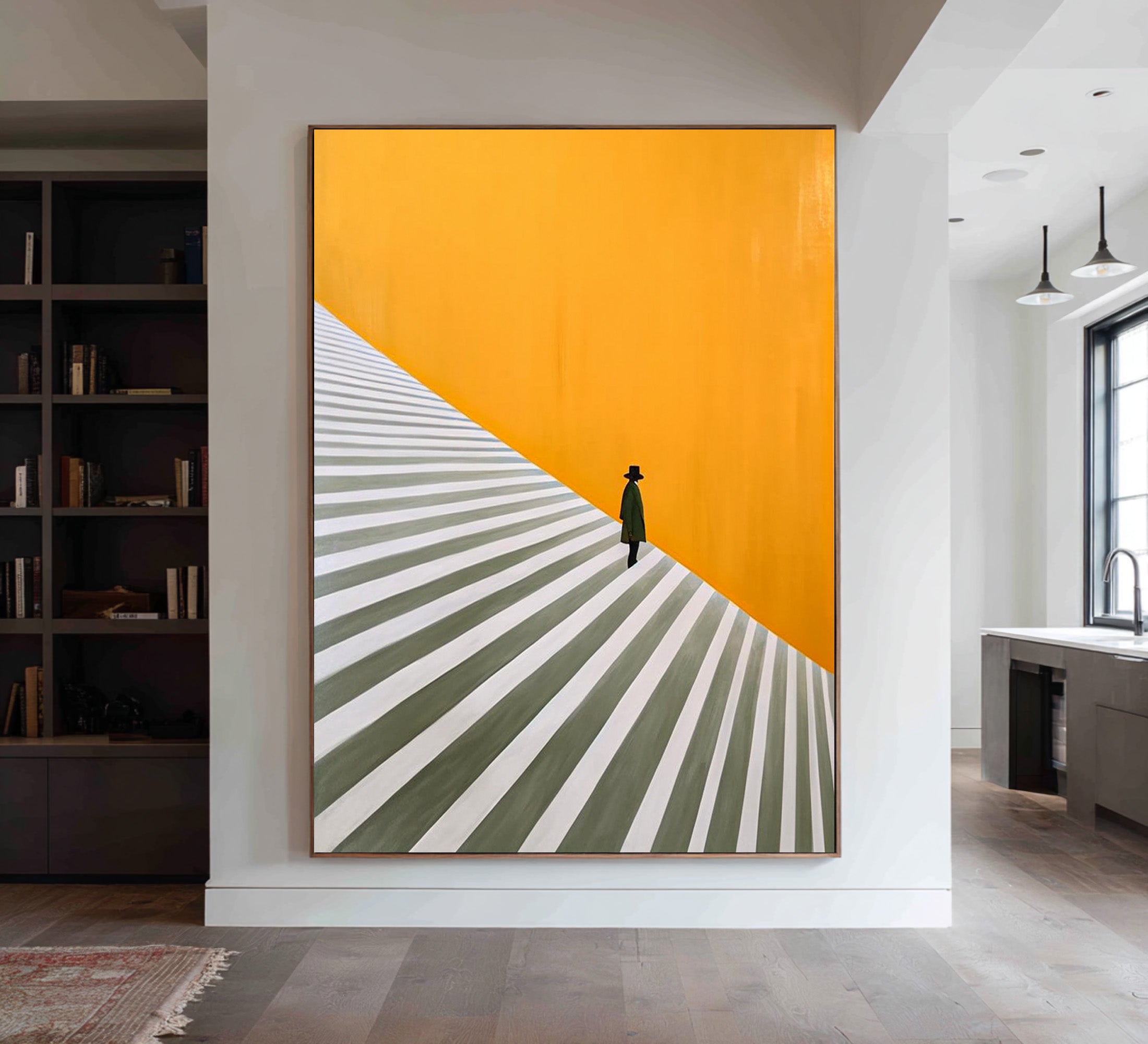 Large Minimalist Figure Staircase Abstract Oil Painting, Modern Wall Art for Hallway Decor #WAC 013