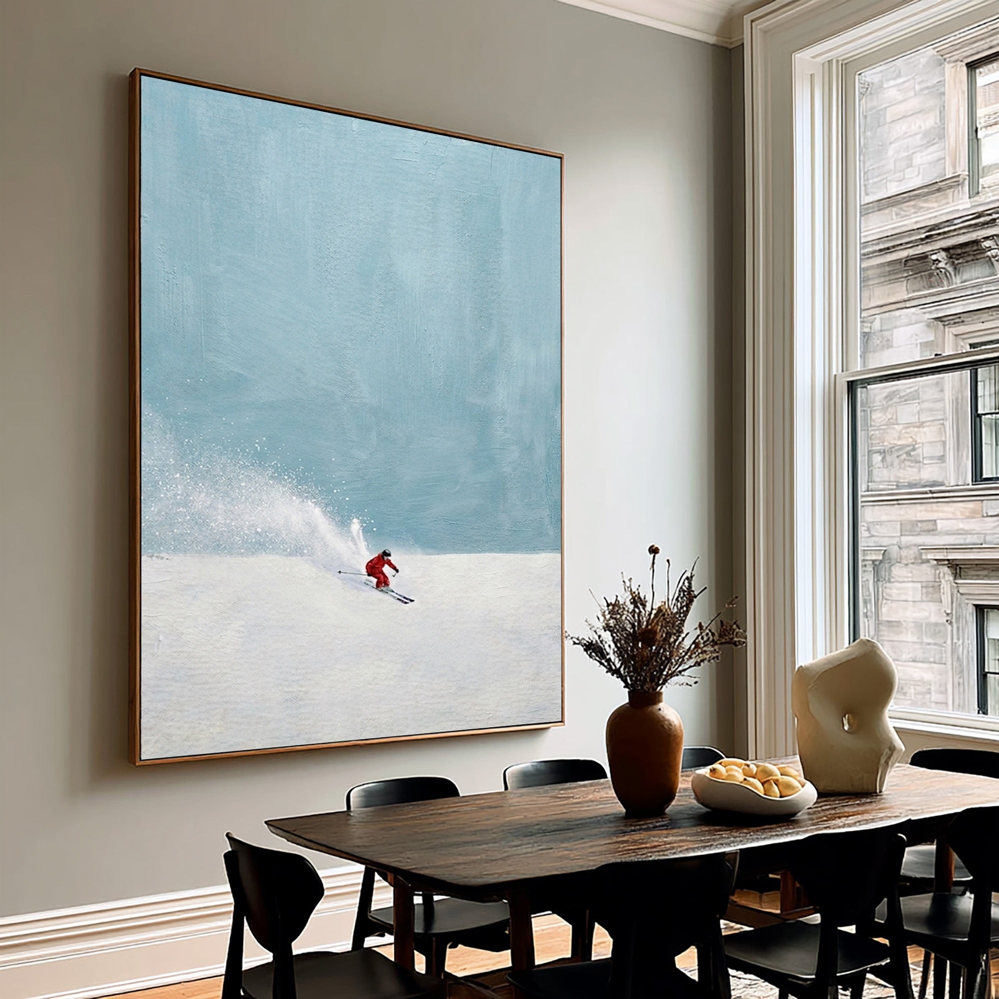Large Contemporary Ski Wall Art Minimalist Snow Landscape Canvas Painting