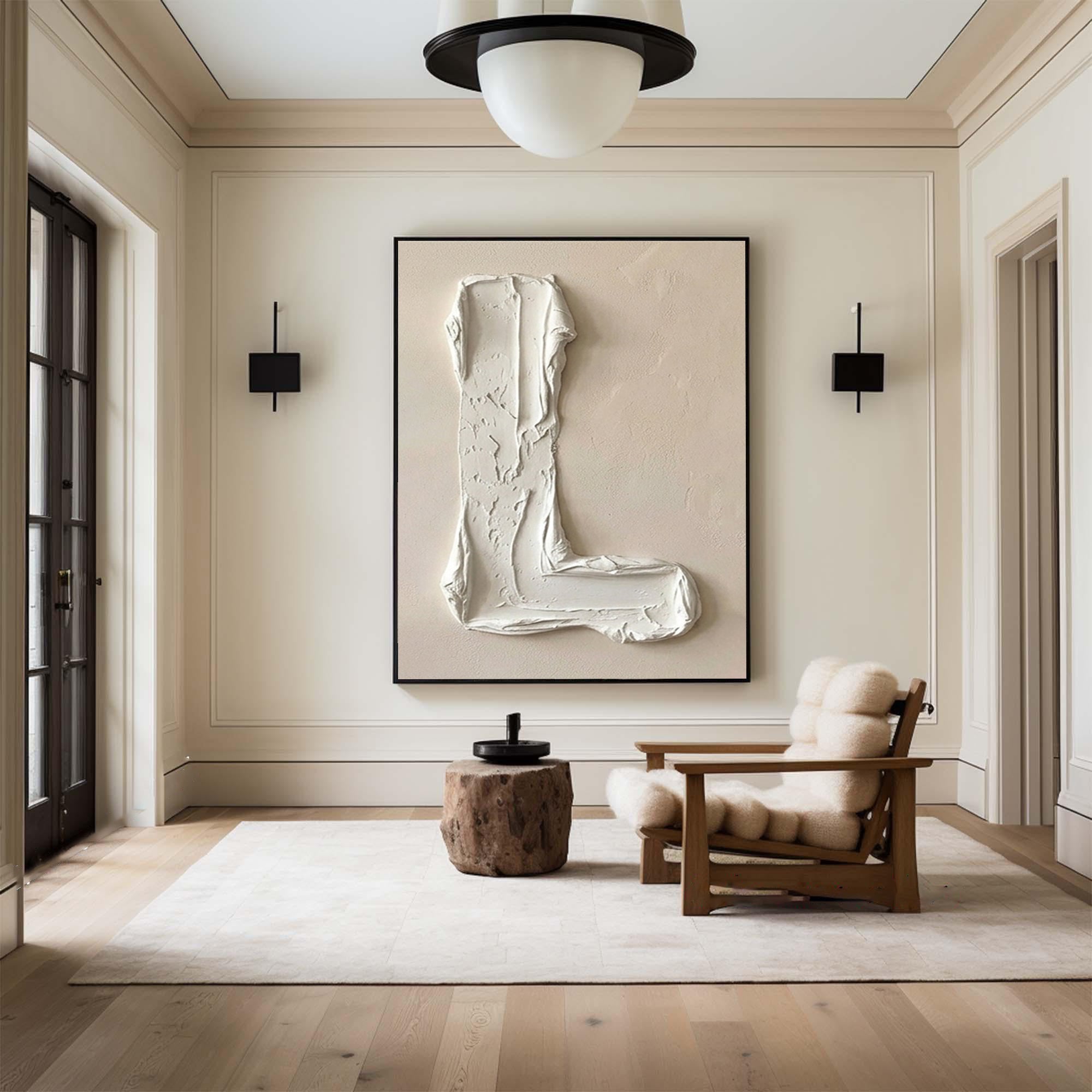 Large Beige Abstract Oil Painting – Minimalist Hand Painted Wall Art