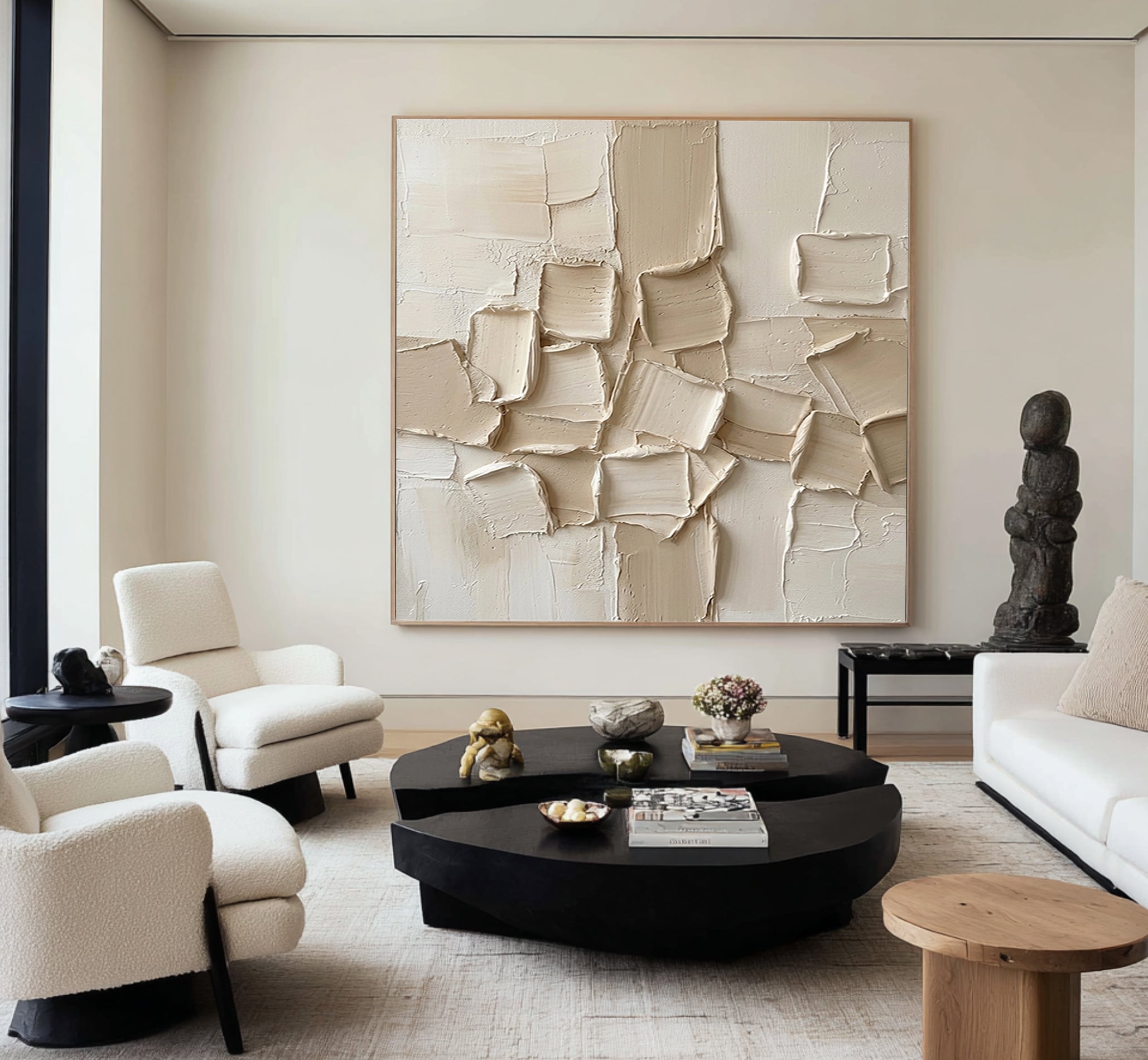 Large Neutral Textured Canvas Art Modern Abstract Wall Decor Painting