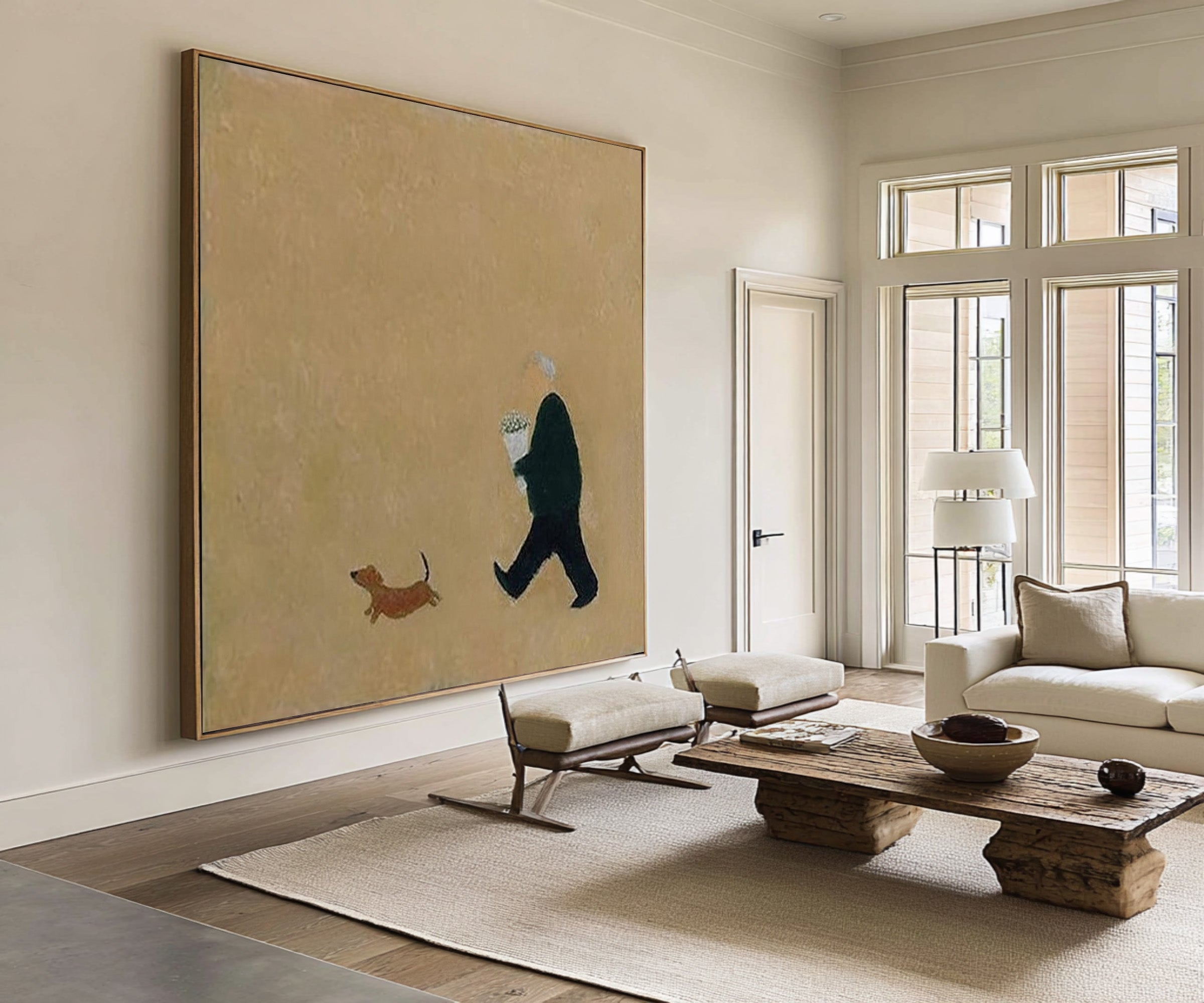 Large Minimalist Figure Abstract Oil Painting, Warm Modern Wall Art for Living Room Decor #WAC 014