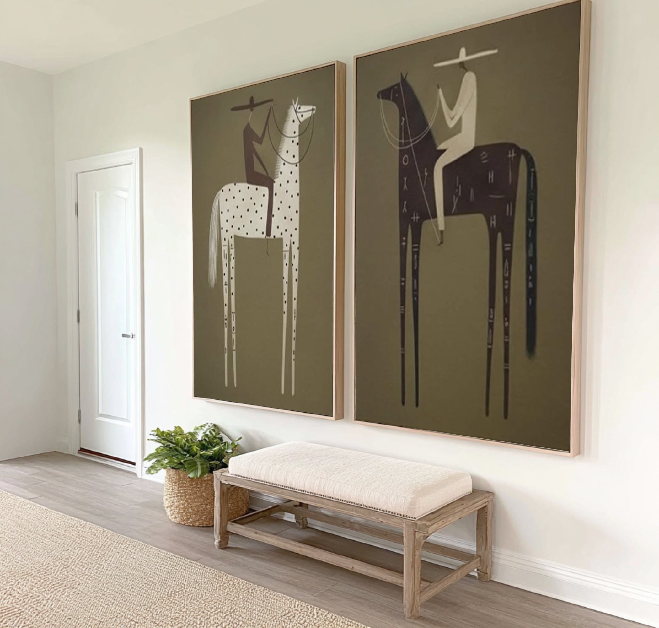 Large Tribal Horse Wall Art Contemporary Equestrian Diptych Painting