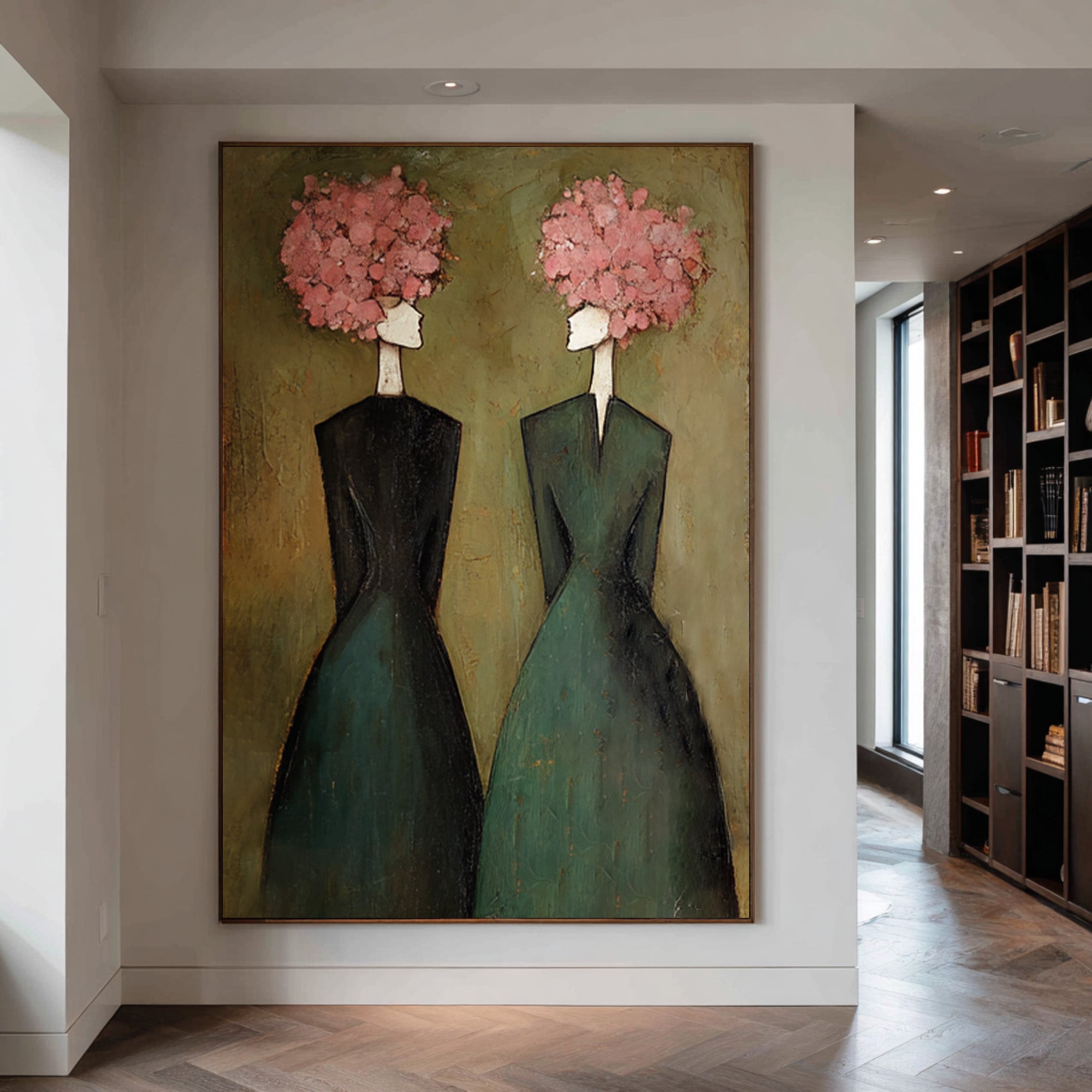 Large Elegant Figurative Oil Painting on Canvas – Contemporary Pink Portrait Wall Art #WAC 034