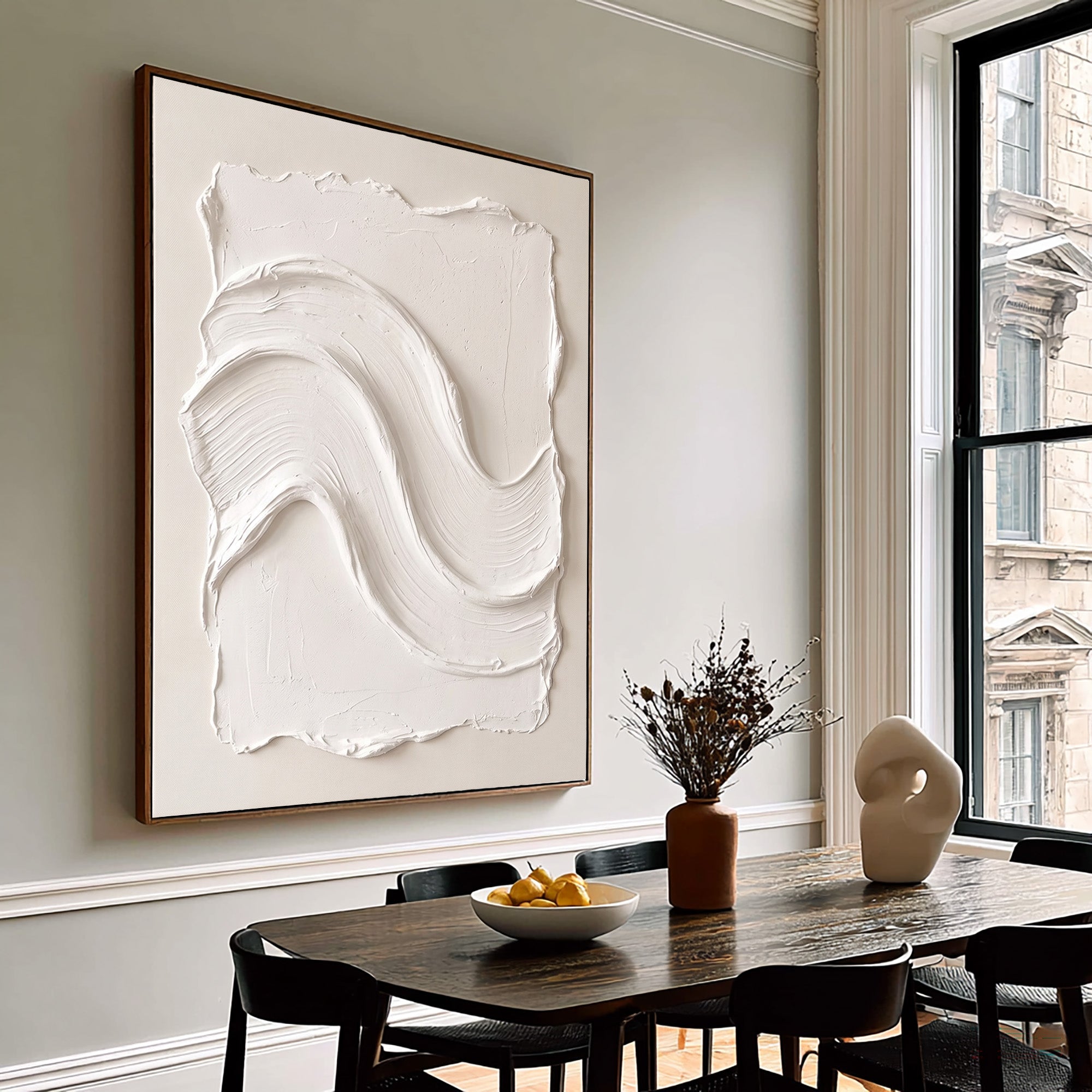 Large White Abstract Wall Art Textured Oil Painting Organic Wave Sculpture Minimalist Luxury Modern Interior Decoration