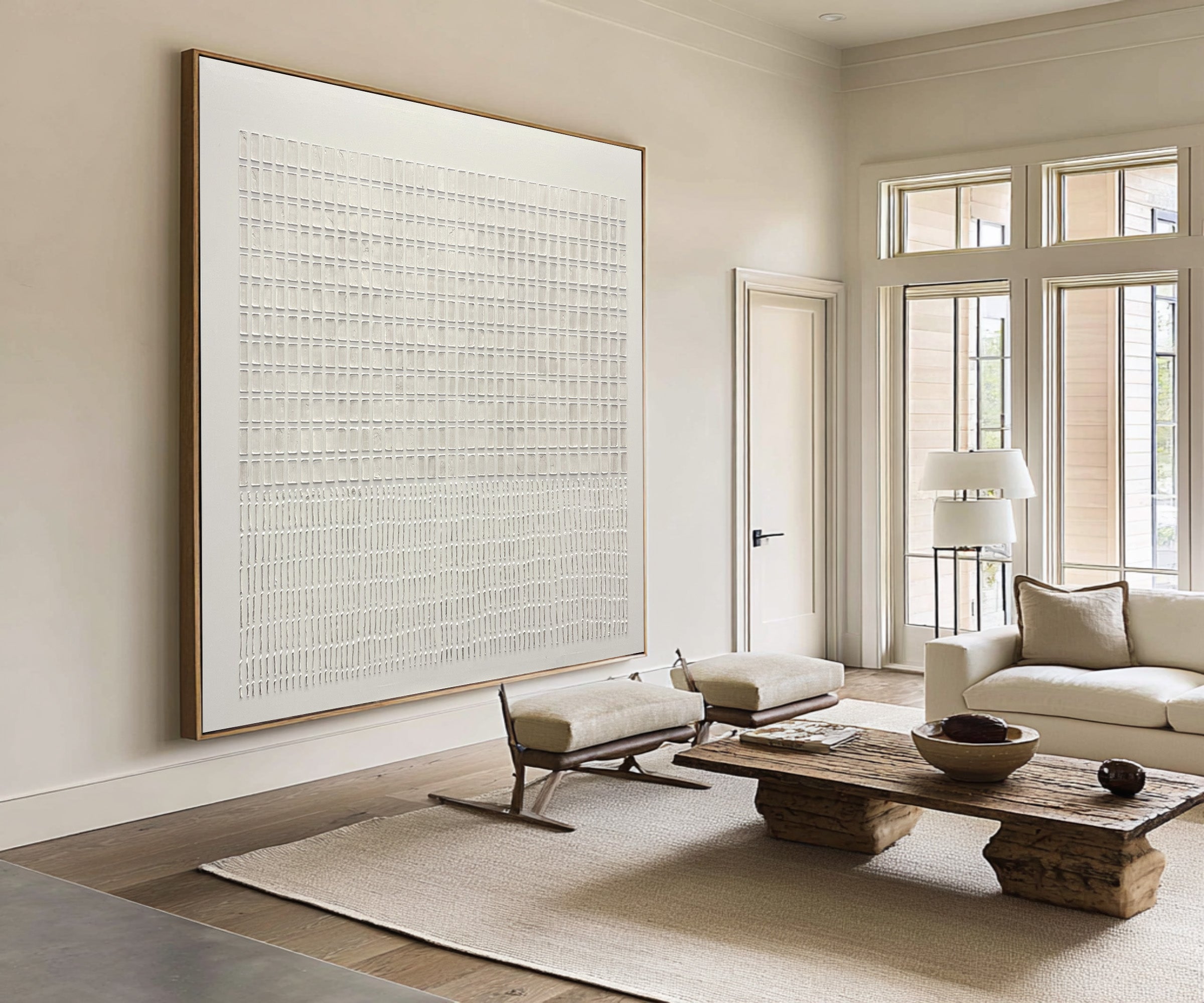 Large Minimal Abstract Oil Painting, Beige Textured Statement Wall Art for Hallway Decor #WAC 017