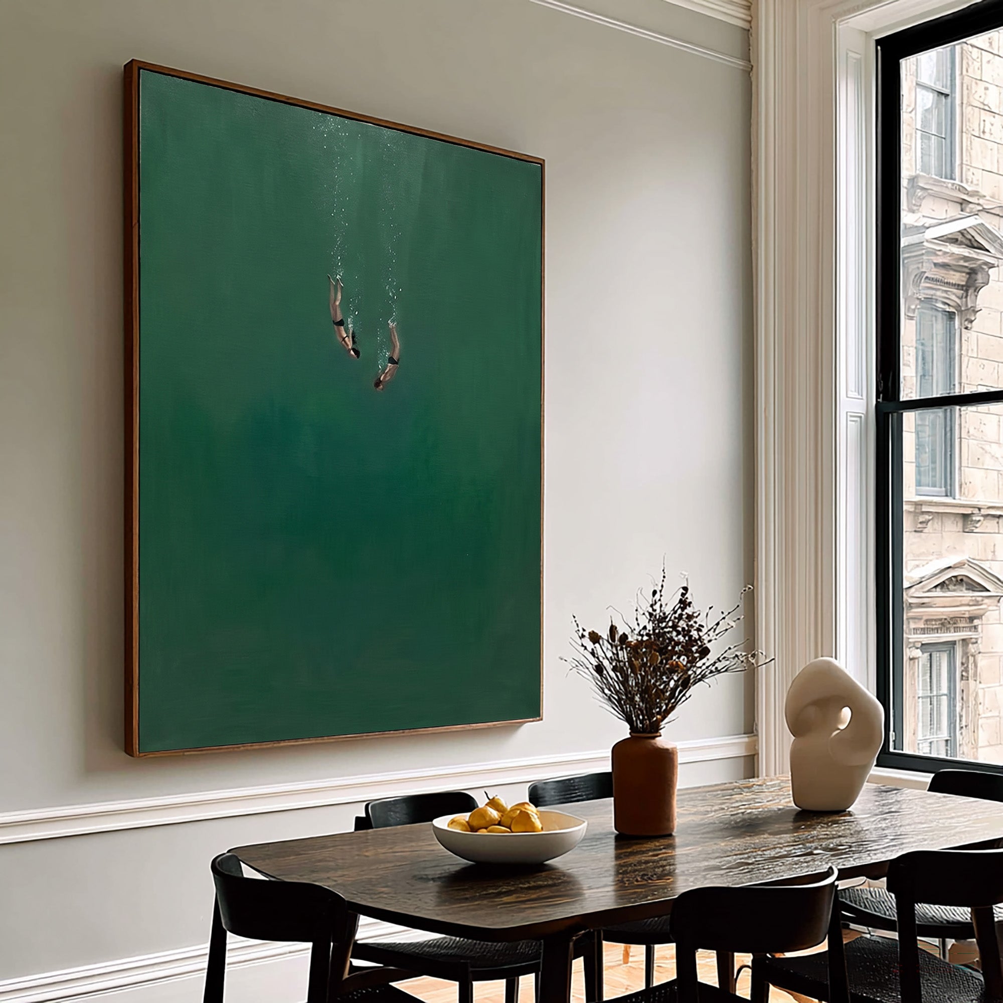 Large Minimalist Underwater Diver Wall Art Contemporary Ocean Painting