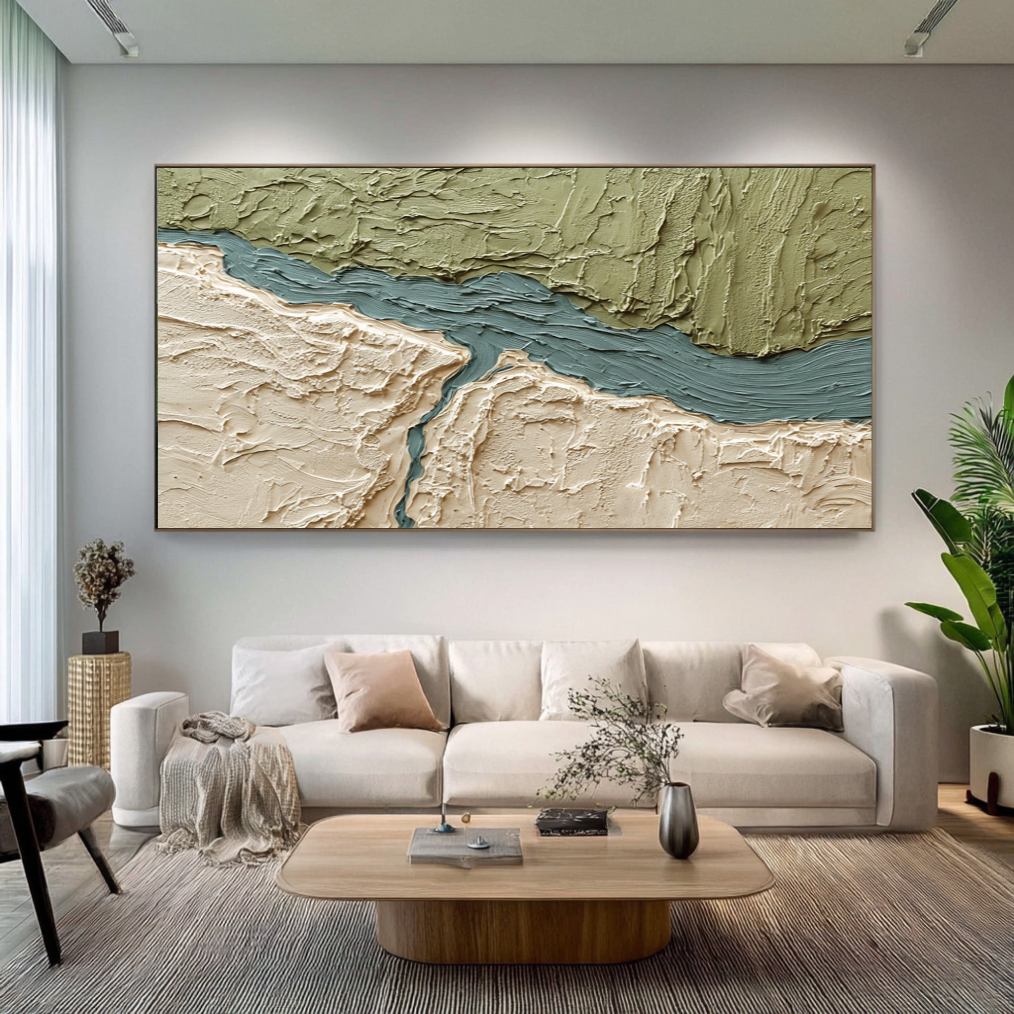 Large Modern Abstract Oil Painting, Green Textured Nature Wall Art for Living Room #WAC 027
