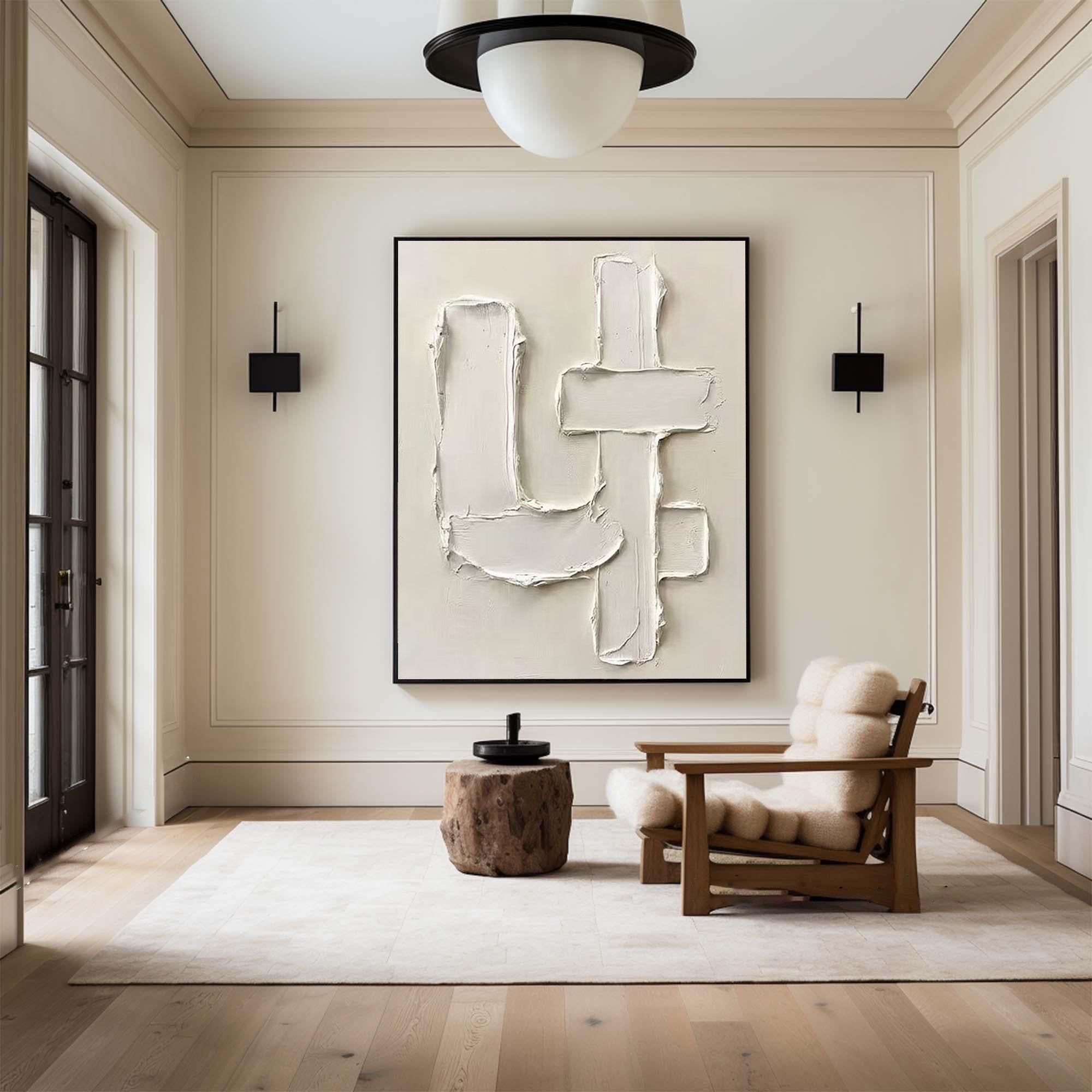 Large Neutral Textured Oil Painting for Elegant Modern Interiors
