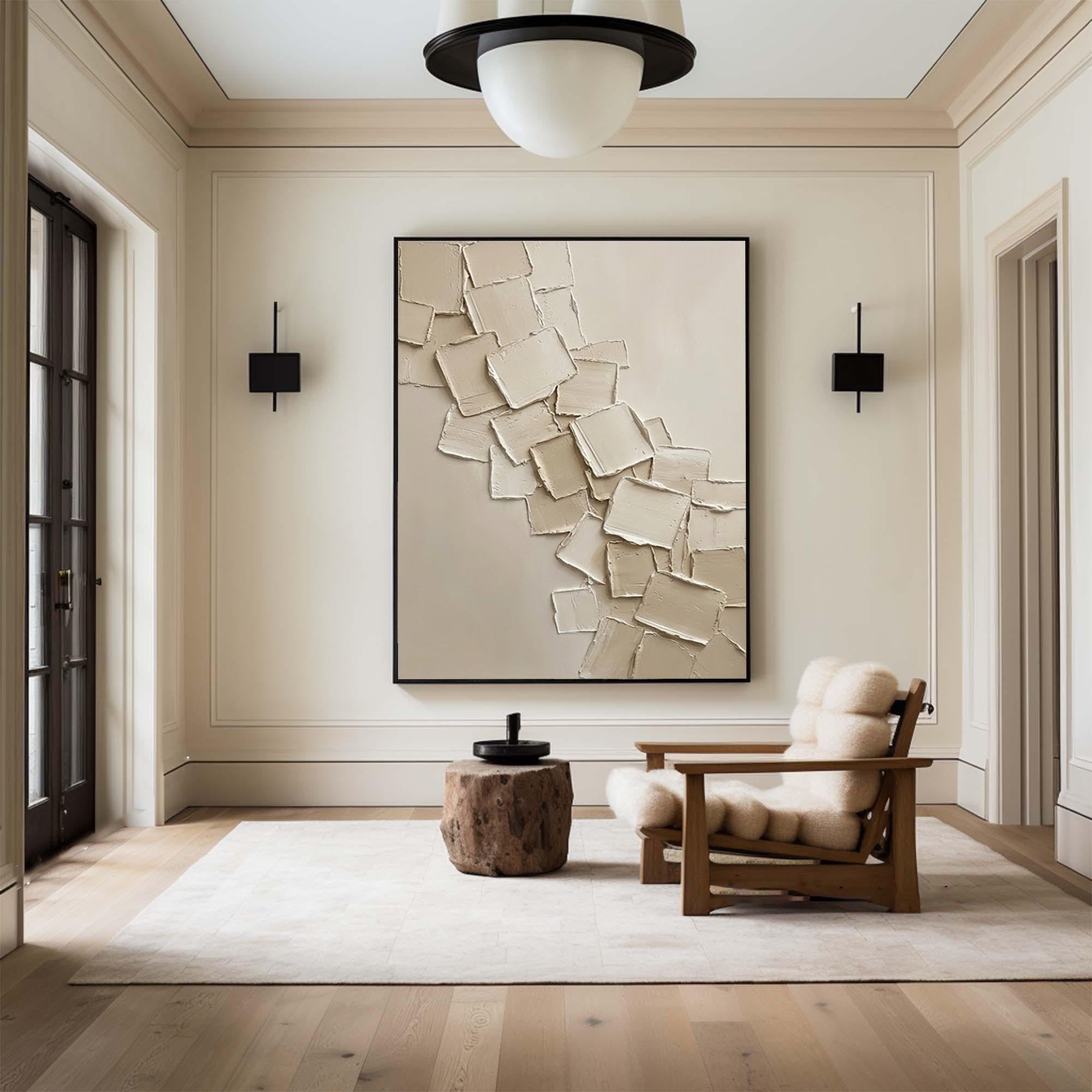 Large Neutral Textured Oil Painting – Beige Minimalist Abstract Wall Art