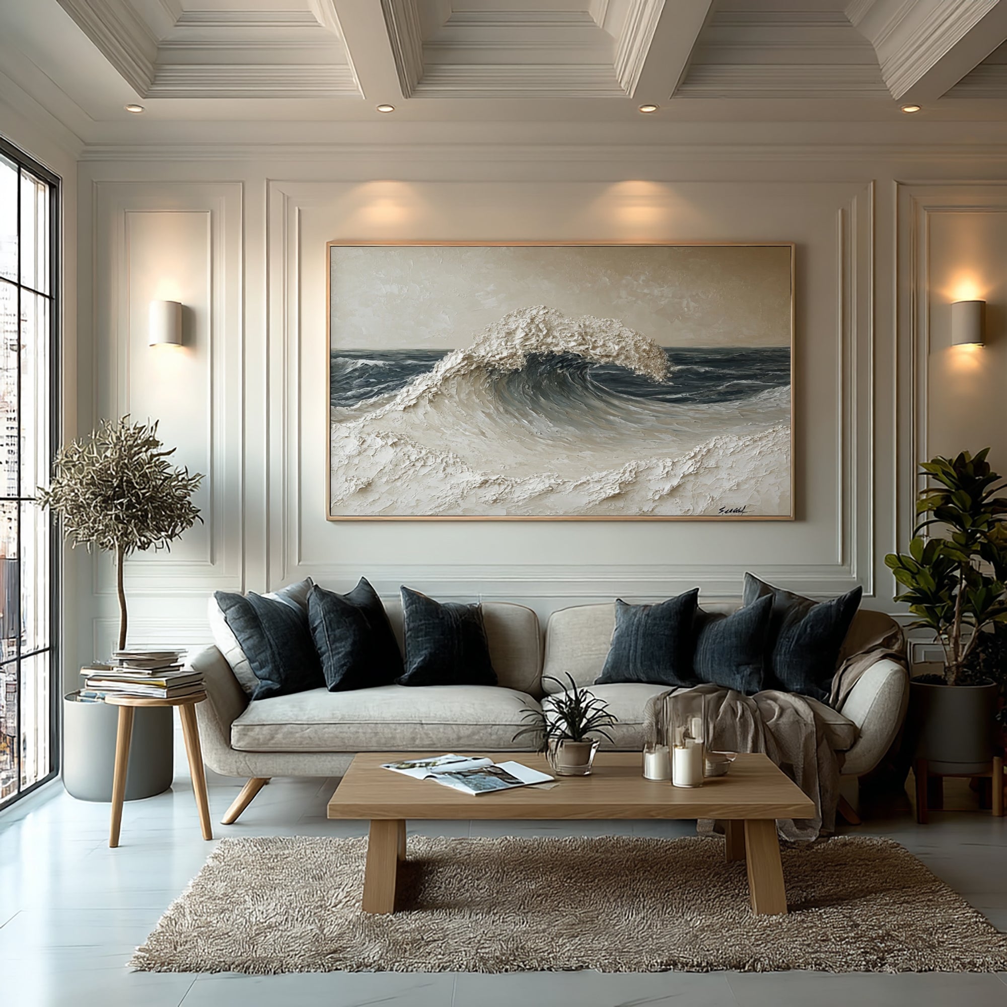Large Modern Ocean Wave Wall Art Textured Oil Painting Coastal Artwork Cowboy Cowgirl Inspired Vintage Americana Modern Home Decor