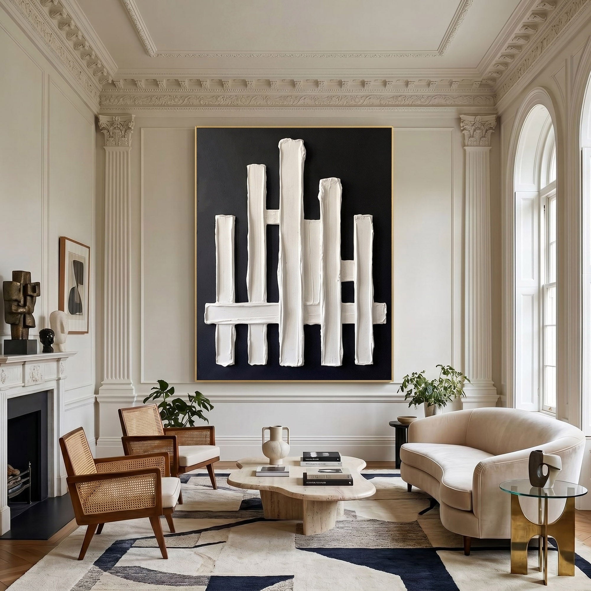 Large Ivory Plaster Wall Art 3D Textured Abstract Relief Painting Modern Minimalist Home Decor