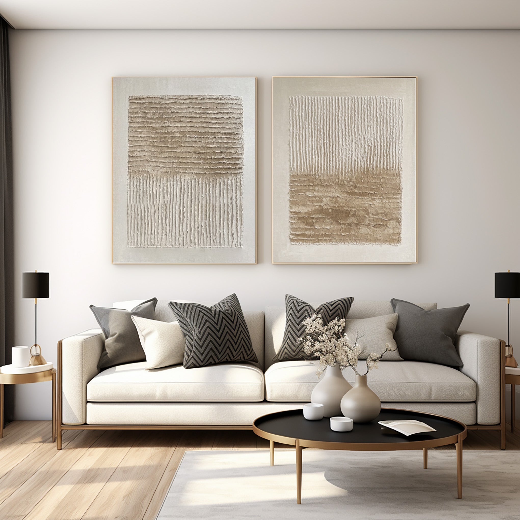 Contemporary Textured Wall Art Duo Living Space #WG 019