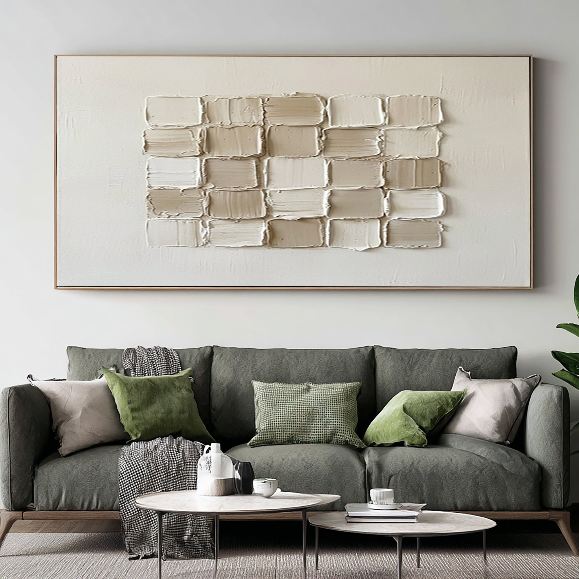 Large Beige Geometric Texture Wall Art Hand Painted Modern Canvas