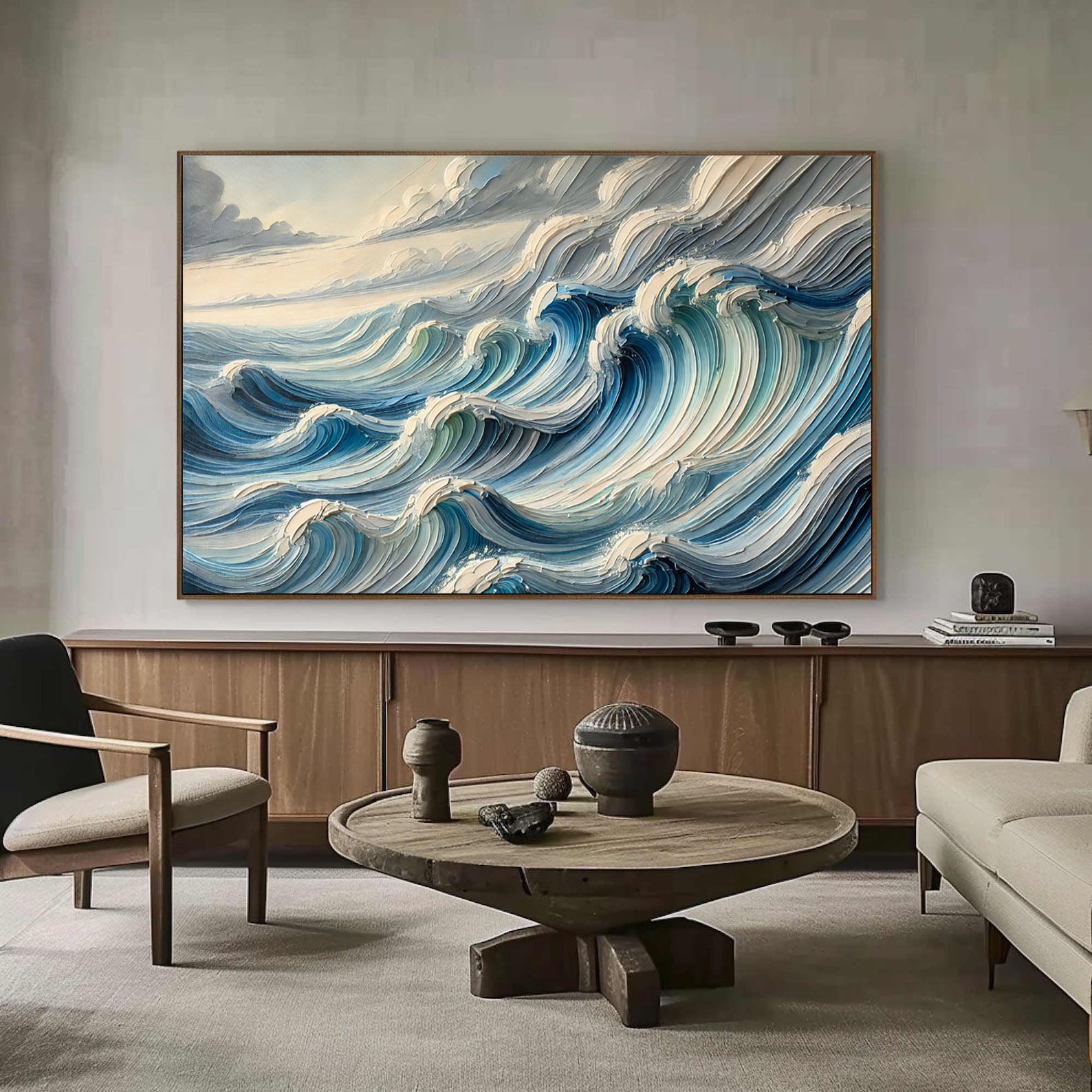 Textured Blue Ocean Waves Wall Art Perfect Coastal Decor for Modern Interiors #OP 052