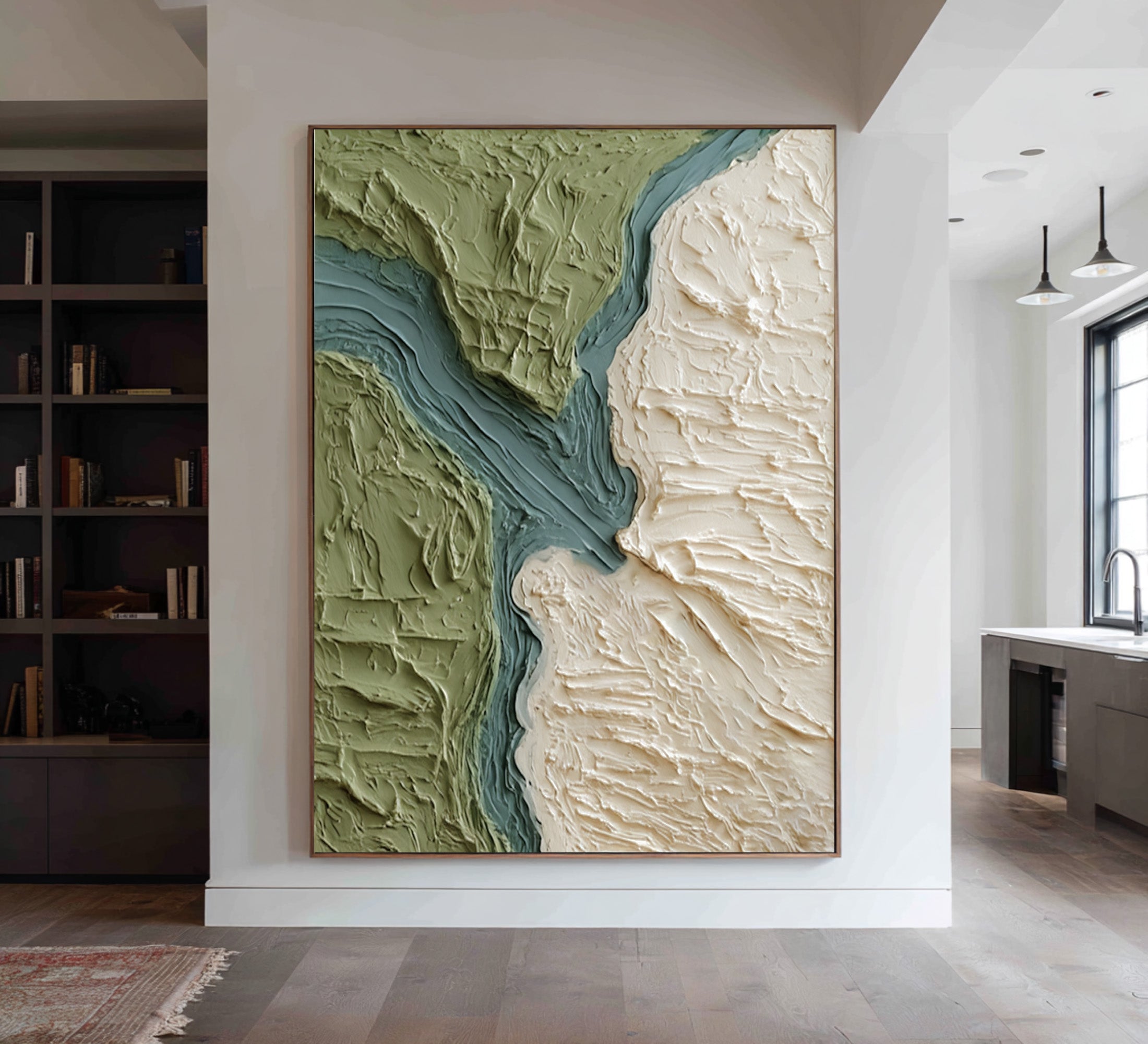 Large Modern Abstract Oil Painting, Green Terrain Textured Wall Art for Living Room #WAC 028