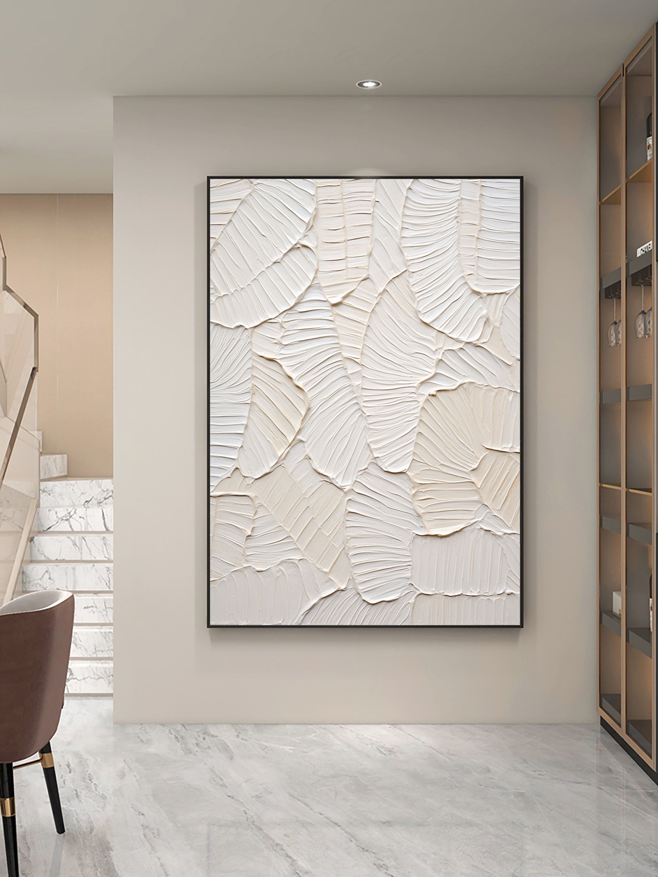 Serene White Leaf Texture Wall Decor #WM 039