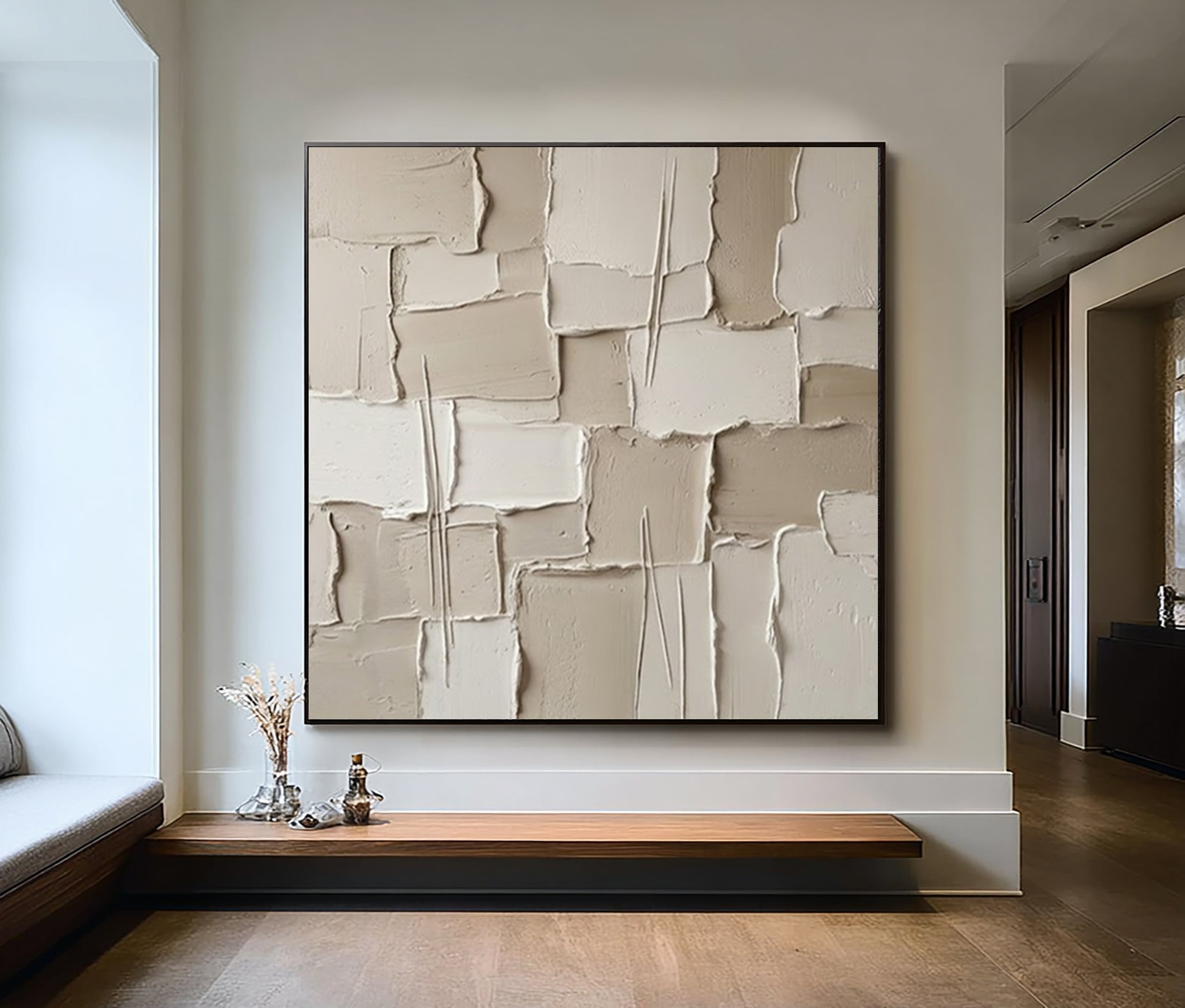 Large Quiet Architectural Layers Wall Art Neutral Contemporary Relief Painting