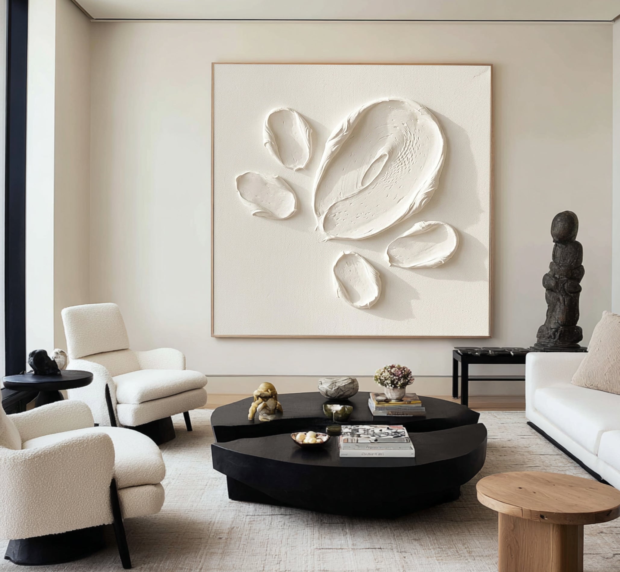 Large Organic Texture Oil Painting – Minimalist Neutral Abstract Wall Art