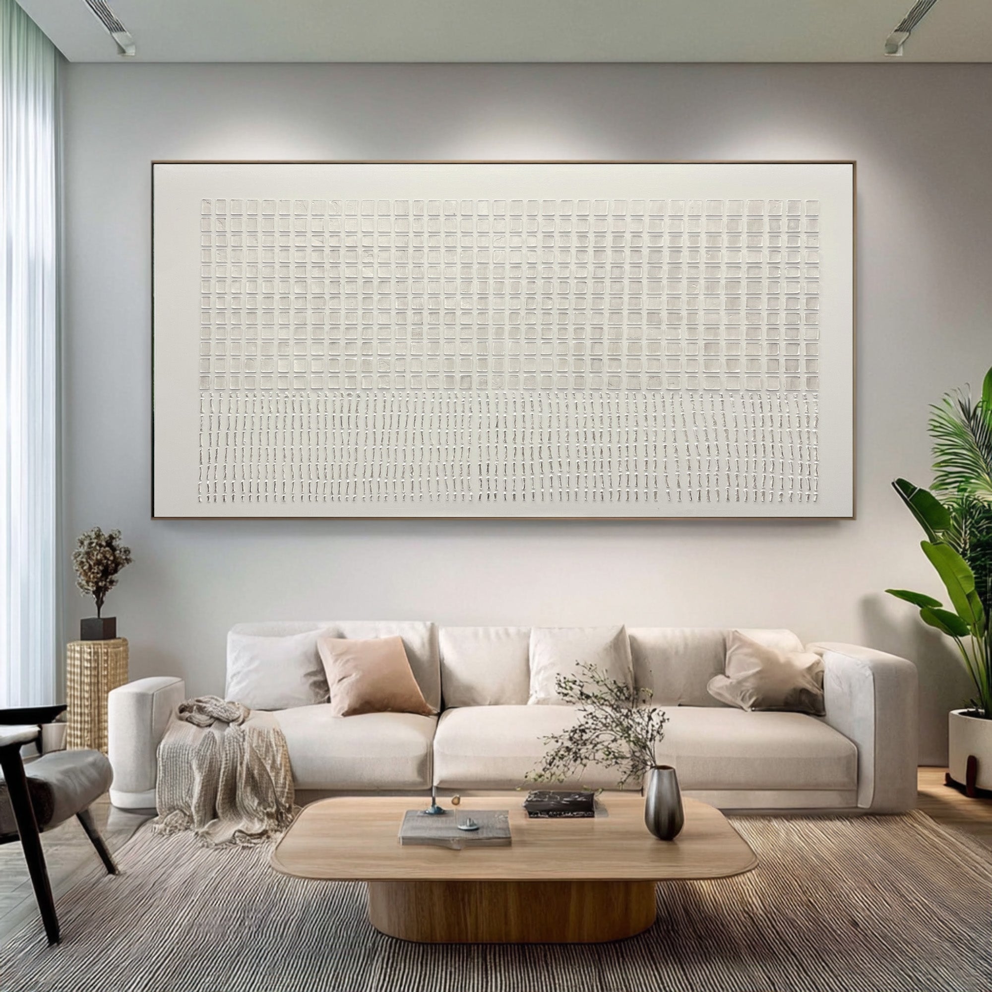 Large Modern Abstract Oil Painting, Beige Textured Statement Wall Art for Living Room #WAC 023