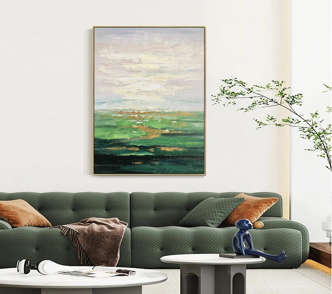 Landscape Wall Art with Green Fields and Soft Sky #BGA 040