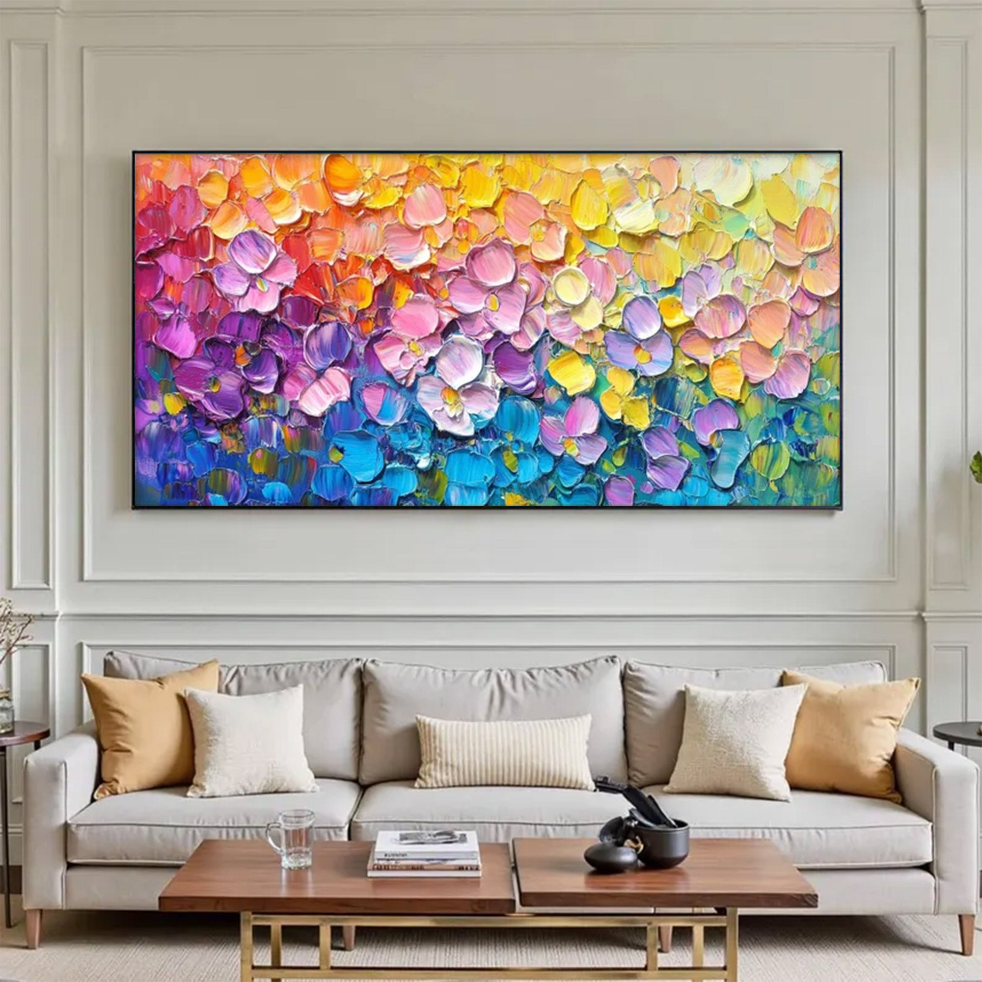 Large Abstract Rainbow Textured Canvas | MuroArt #WGA 039