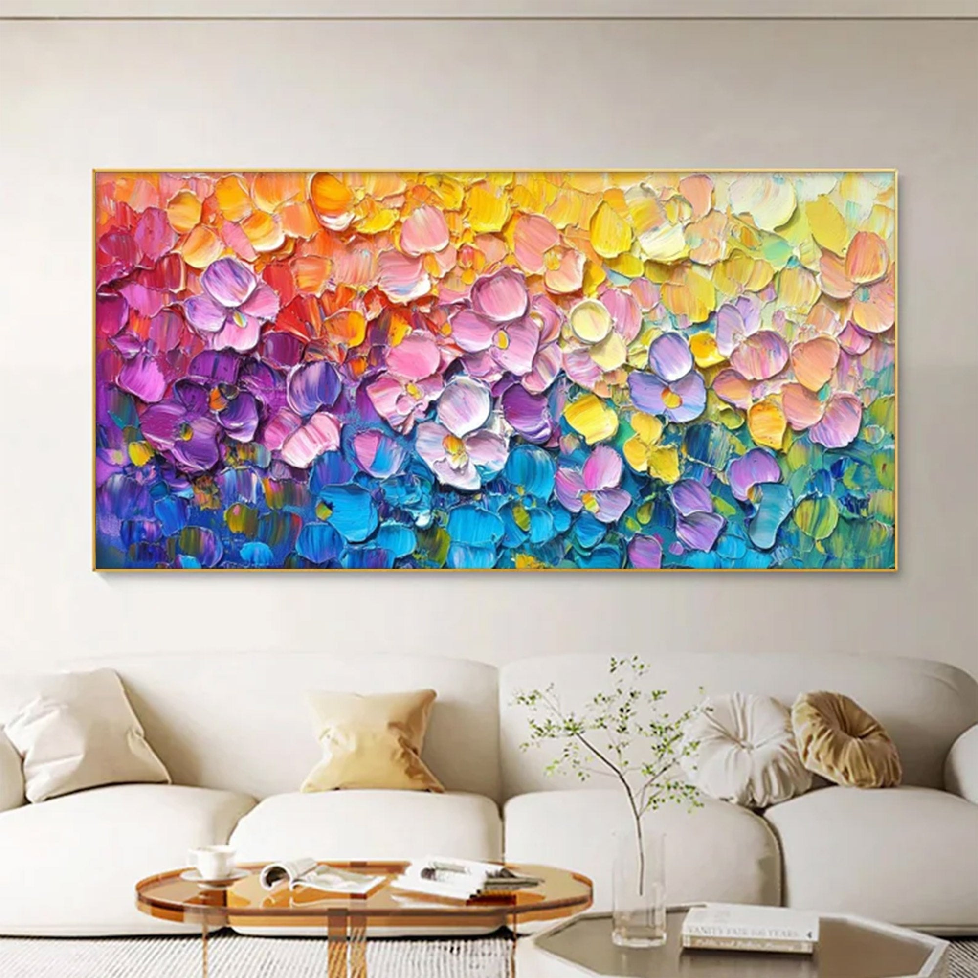Large Abstract Rainbow Textured Canvas | MuroArt #WGA 039
