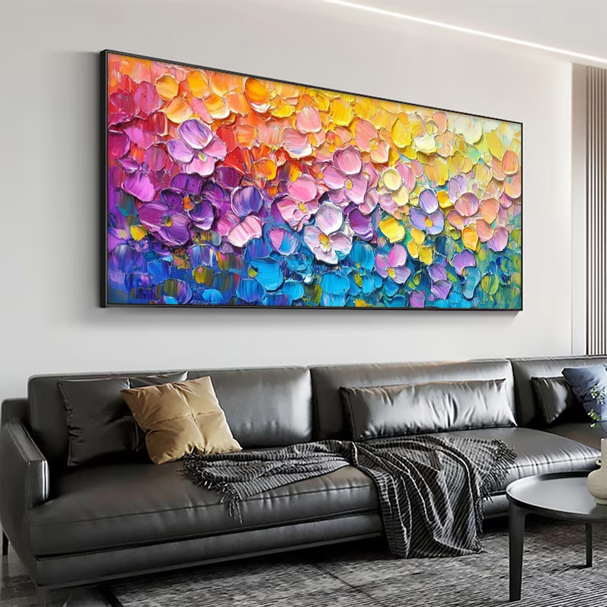 Large Abstract Rainbow Textured Canvas | MuroArt #WGA 039