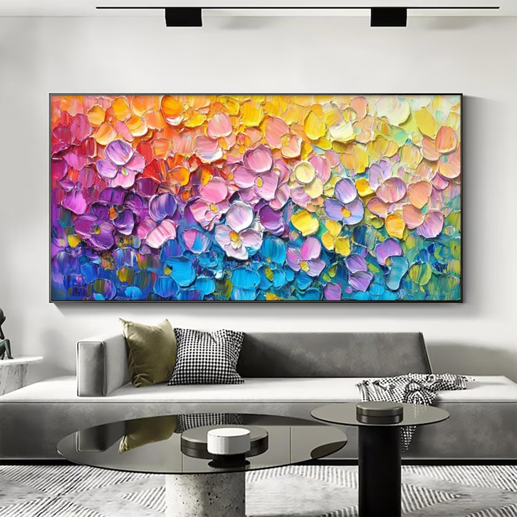 Large Abstract Rainbow Textured Canvas | MuroArt #WGA 039
