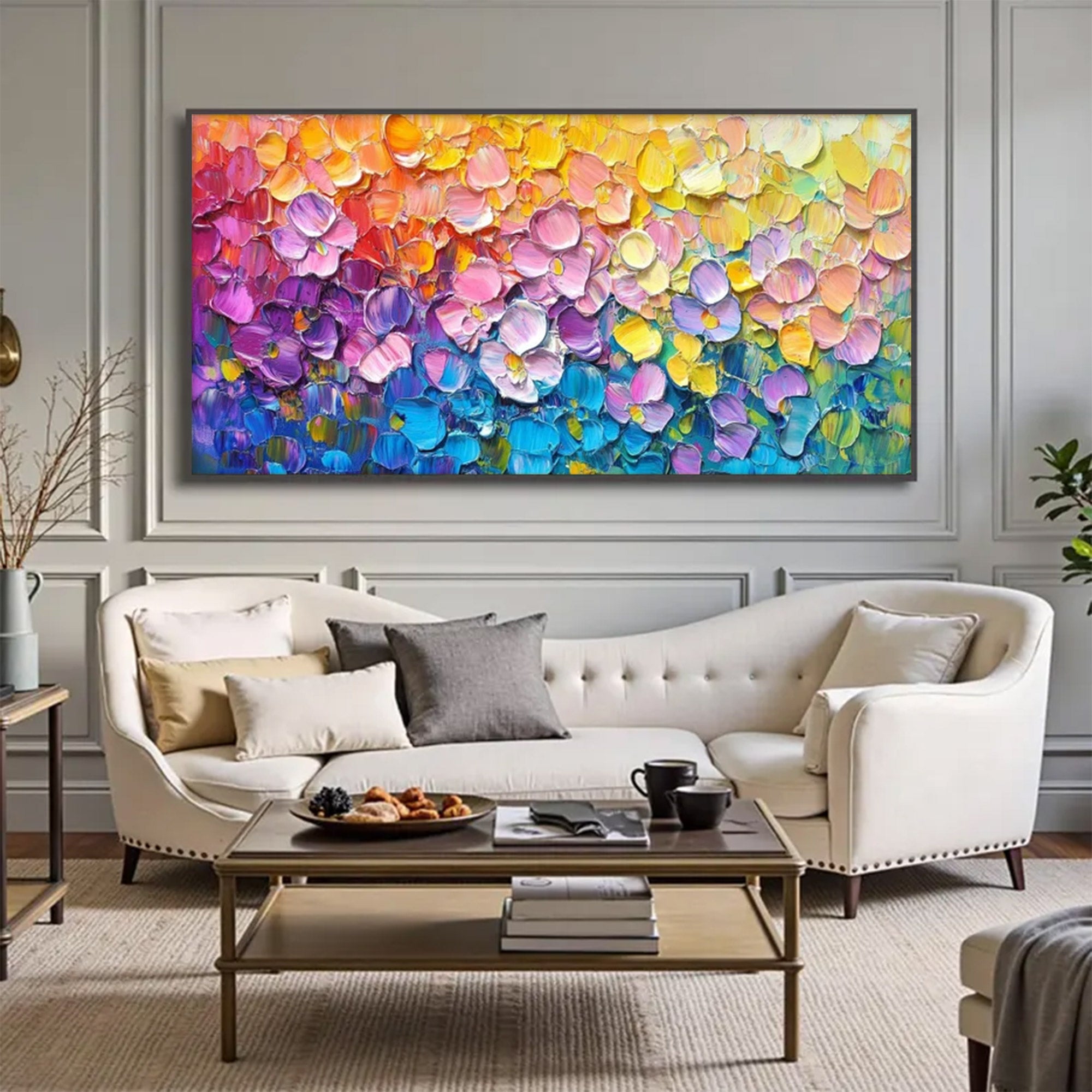 Large Abstract Rainbow Textured Canvas | MuroArt #WGA 039