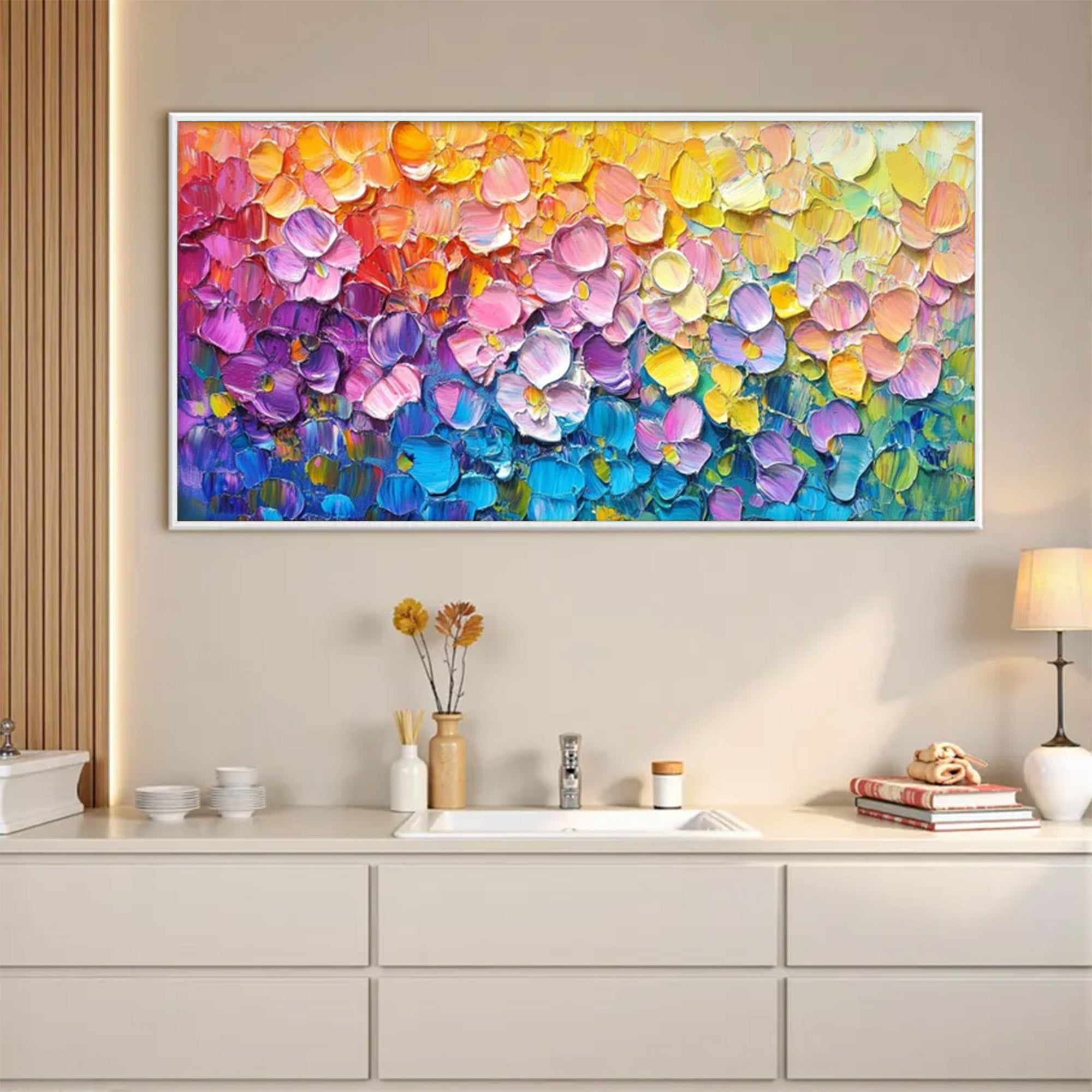 Large Abstract Rainbow Textured Canvas | MuroArt #WGA 039