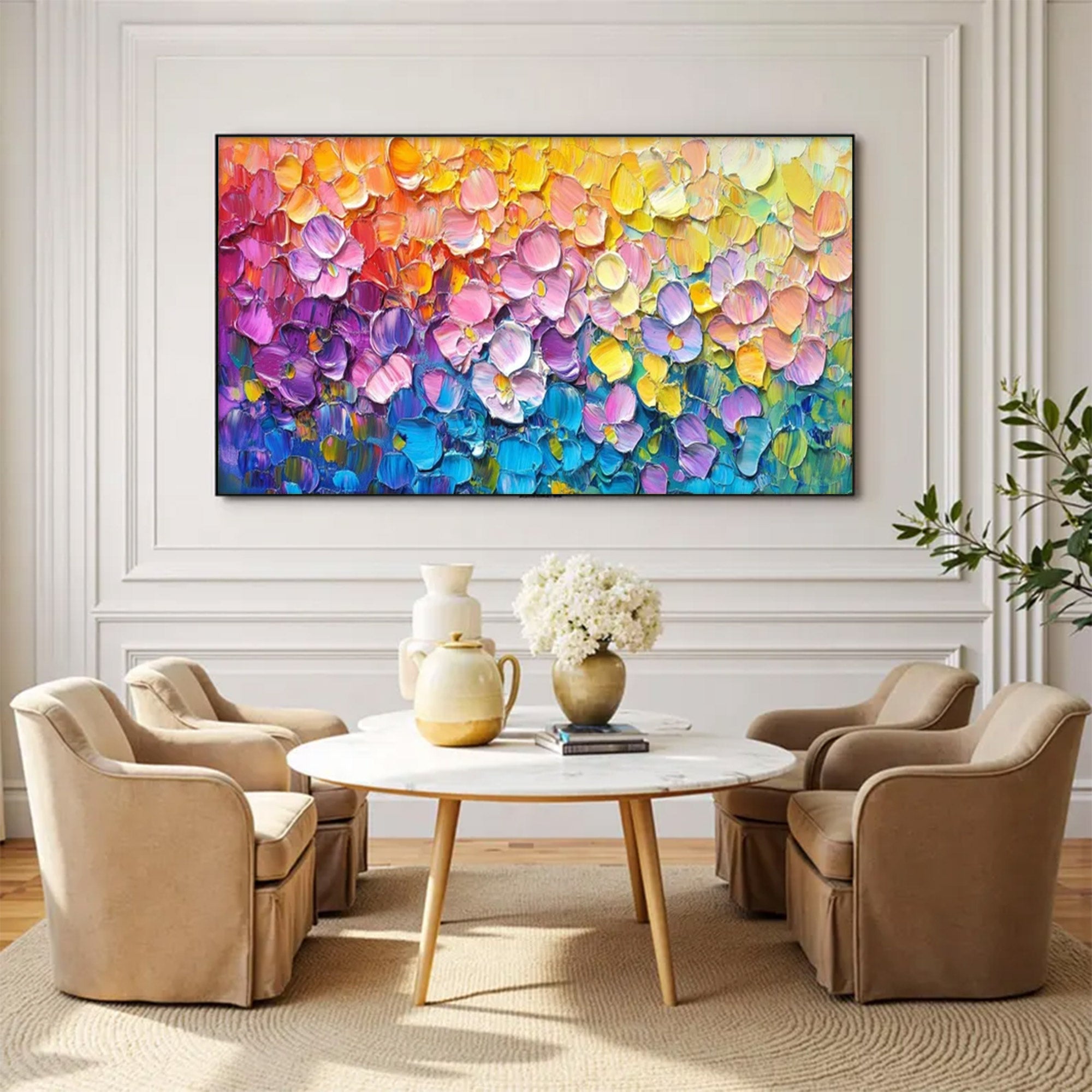 Large Abstract Rainbow Textured Canvas | MuroArt #WGA 039