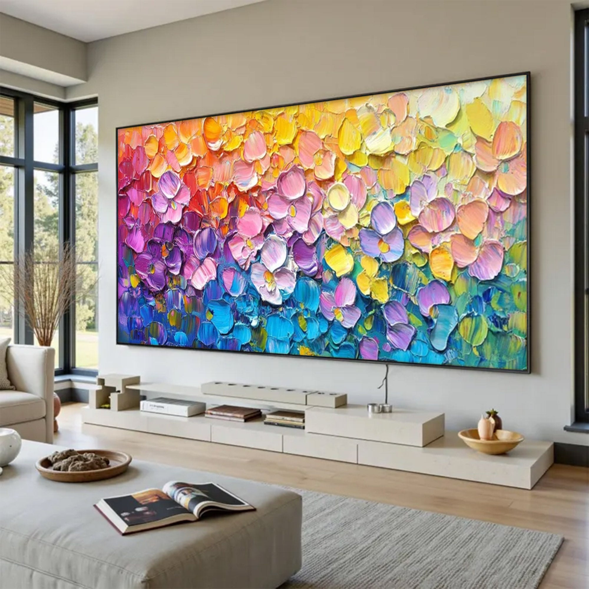 Large Abstract Rainbow Textured Canvas | MuroArt #WGA 039